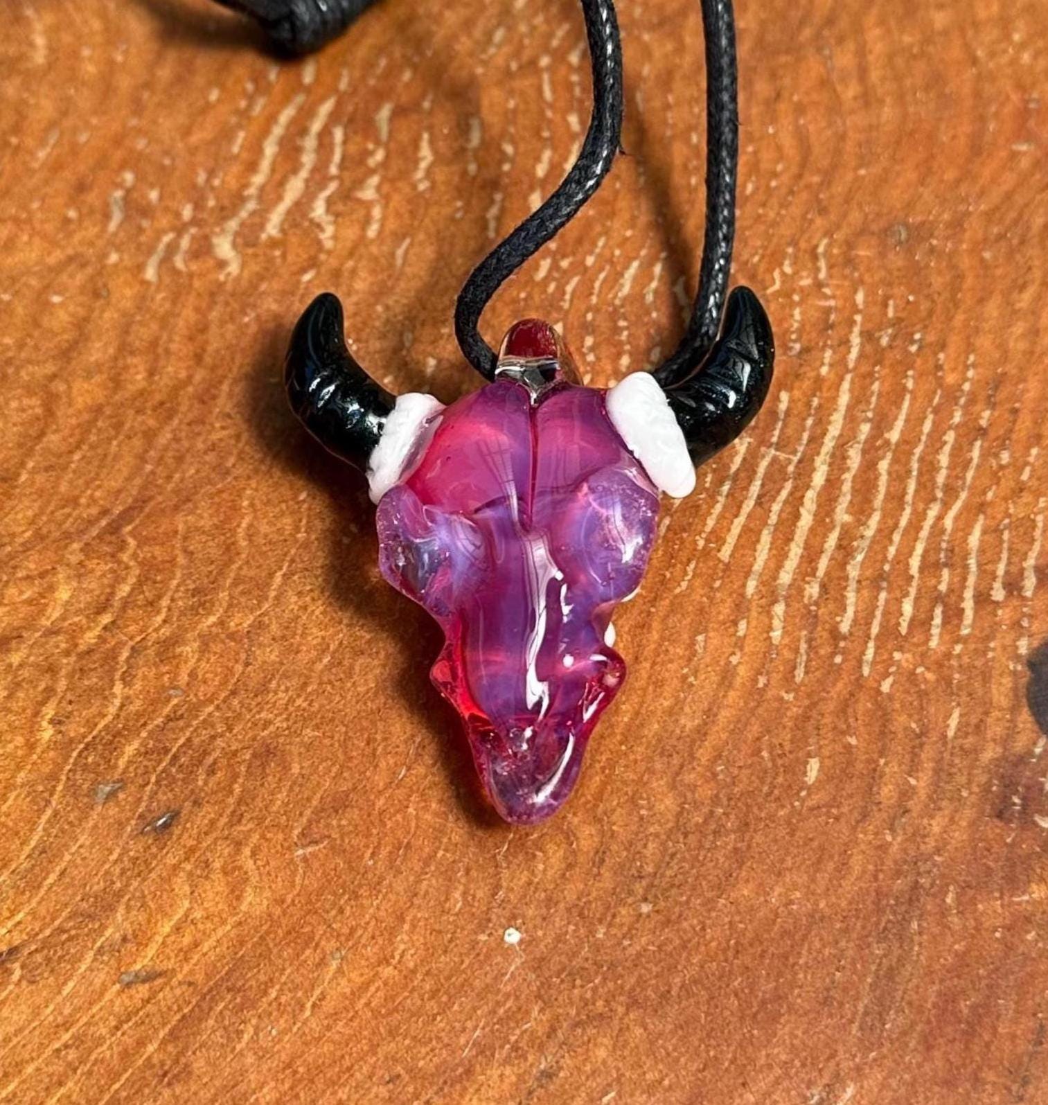 Bull Skull - Glass Pendant Necklace Handmade