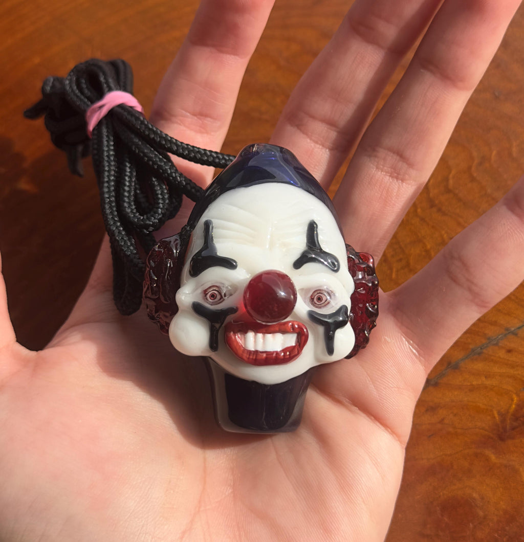 Functional Creepy Clown Pendant Necklace - Handmade Glass Circus Jewelry - Spooky Halloween Necklace - Creepy Clown Costume Accessory