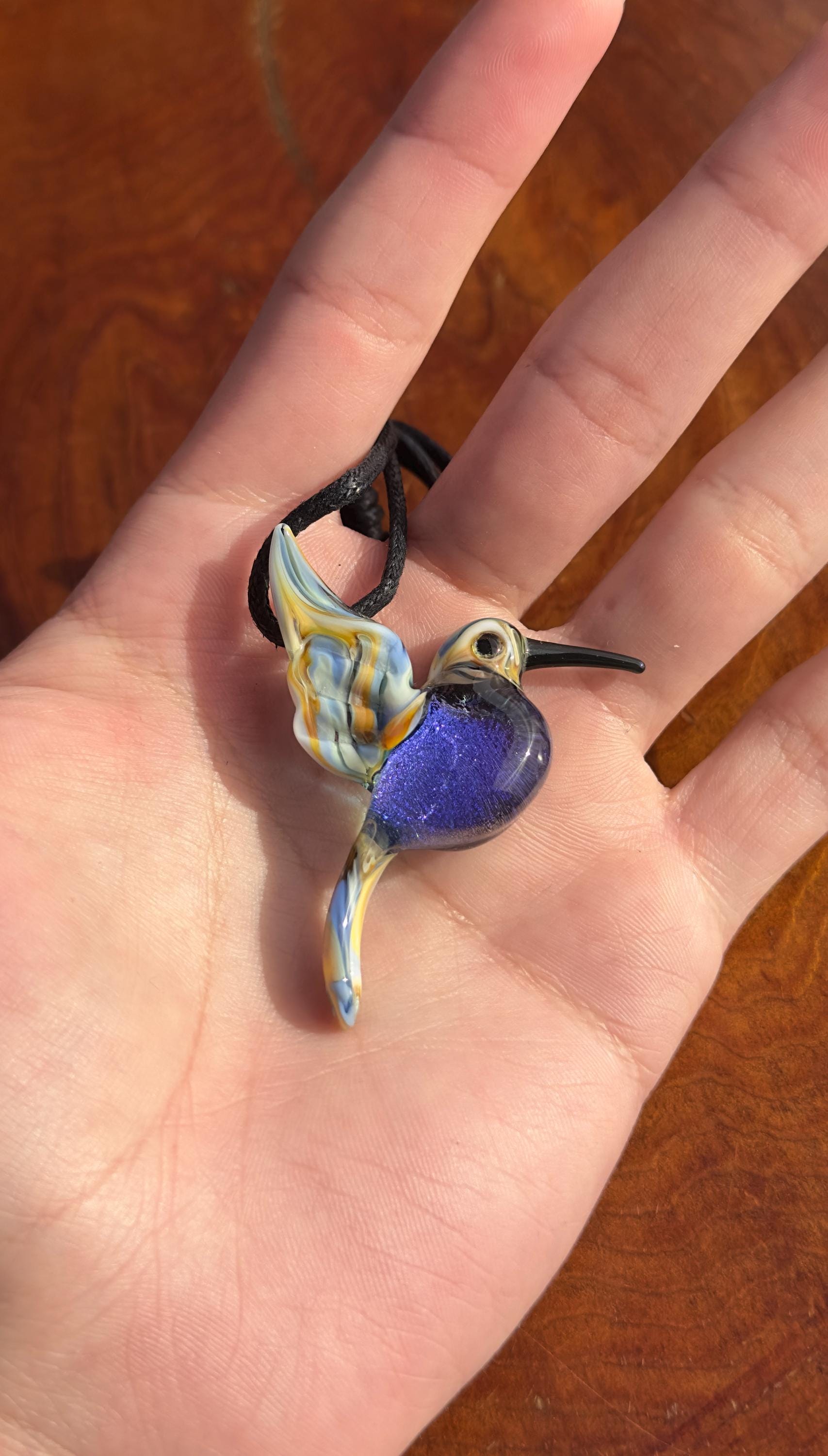Glass Hummingbird Necklace - Hand-Blown Hummingbird Jewelry - Unique Gift for Her - Artisan Glass Pendant - Colorful Bird Necklace