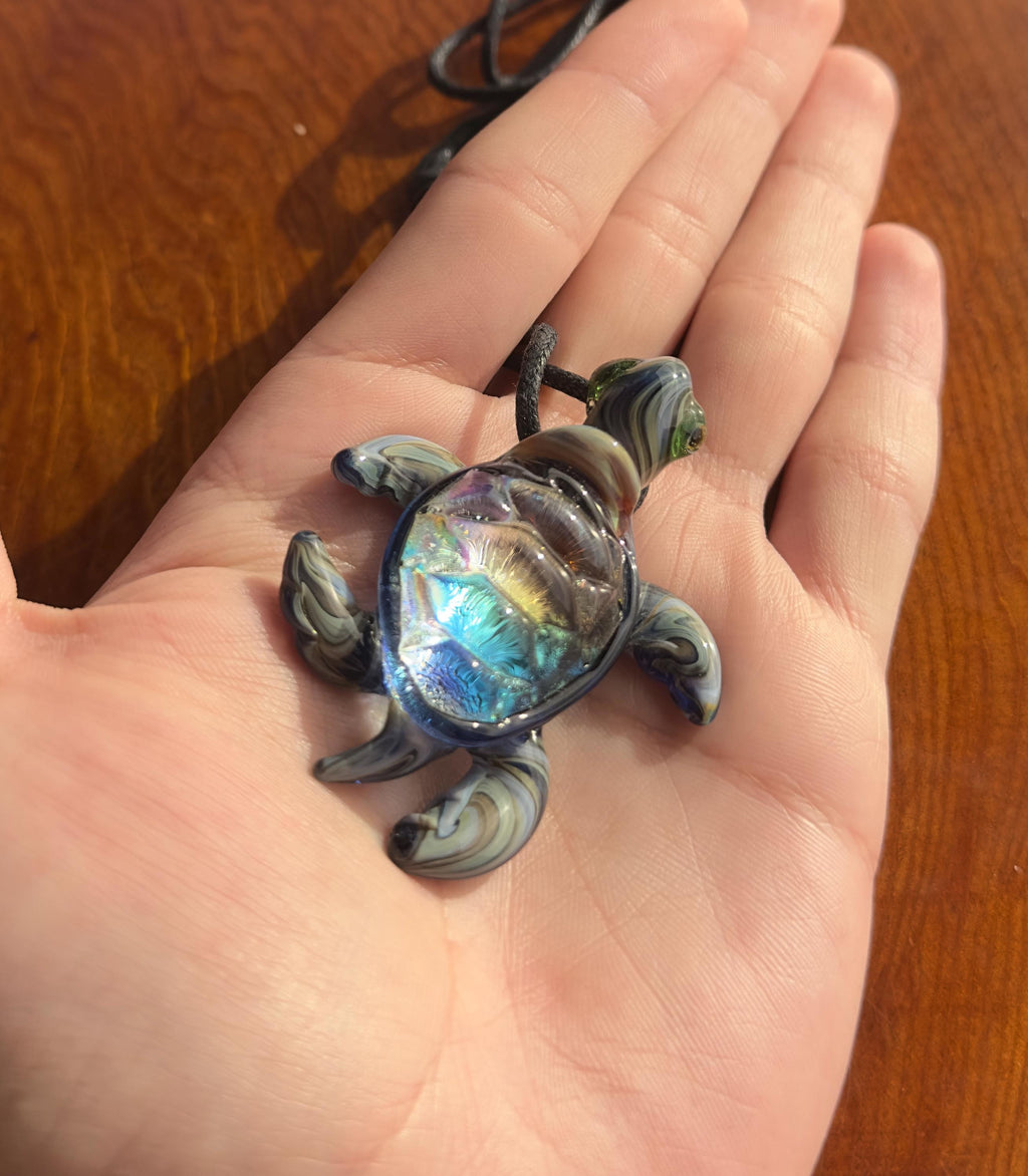 Sea Turtle Necklace - Handmade Blown Glass Pendant - Ocean-Inspired Jewelry - Unique Sea Creature Necklace - Dichroic Glass Art - Torchwork