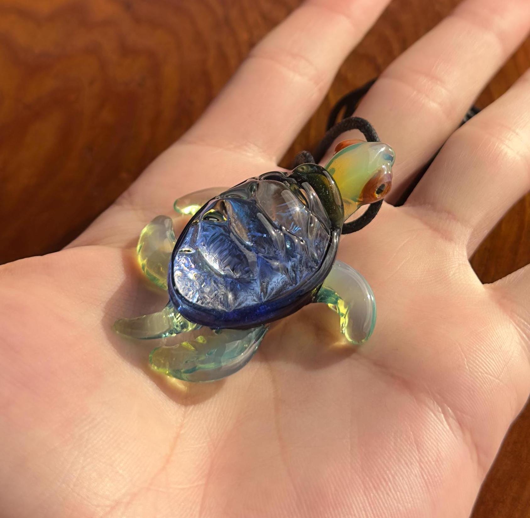 Blown Glass Sea Turtle Necklace: Dichroic Borosilicate Pendant