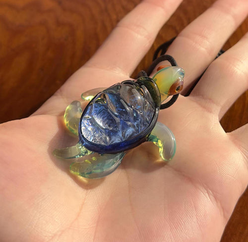 Blown Glass Sea Turtle Necklace: Dichroic Borosilicate Pendant
