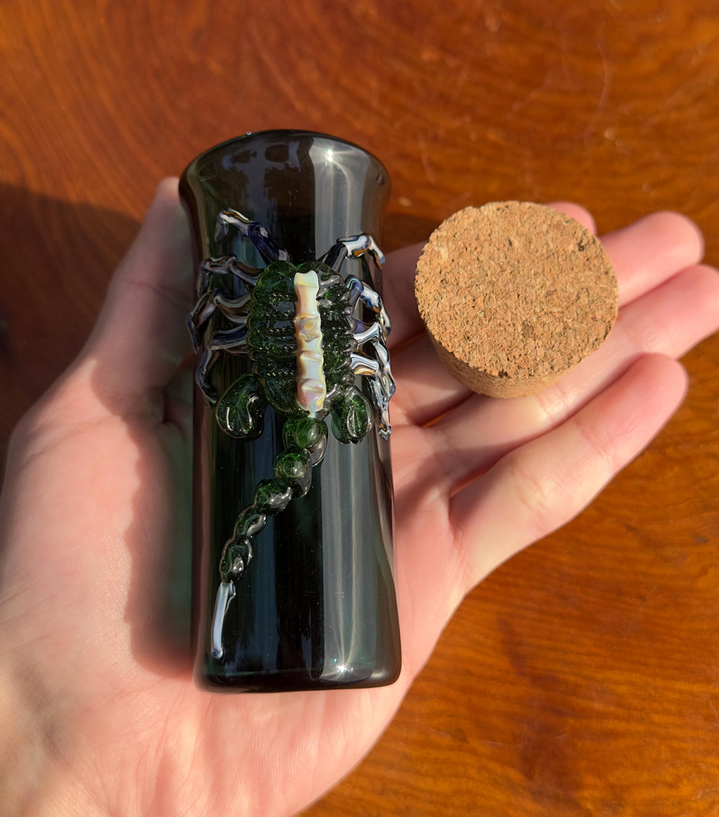 Handmade Glass Jar - Solid Emerald Green - Facehugger Alien - Airtight Cork - Unique Alien Decor - Collectors Items - Sci-fi Gift