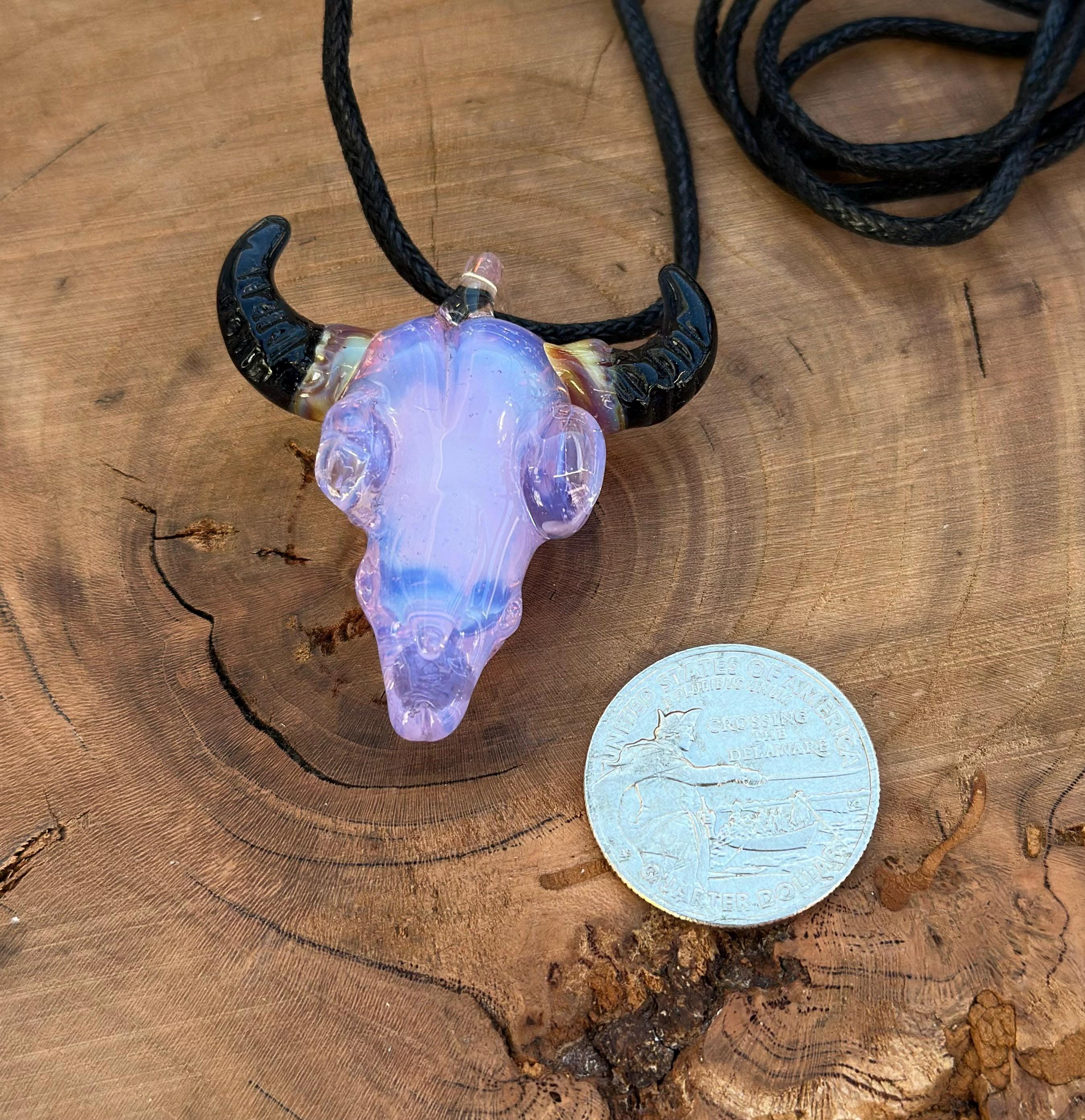 Bull Skull - Glass Pendant Necklace Handmade - Bull Skull Pendant - Glass Jewelry - Glass Bull Skull - Western Jewelry - Boho Glass Jewelry