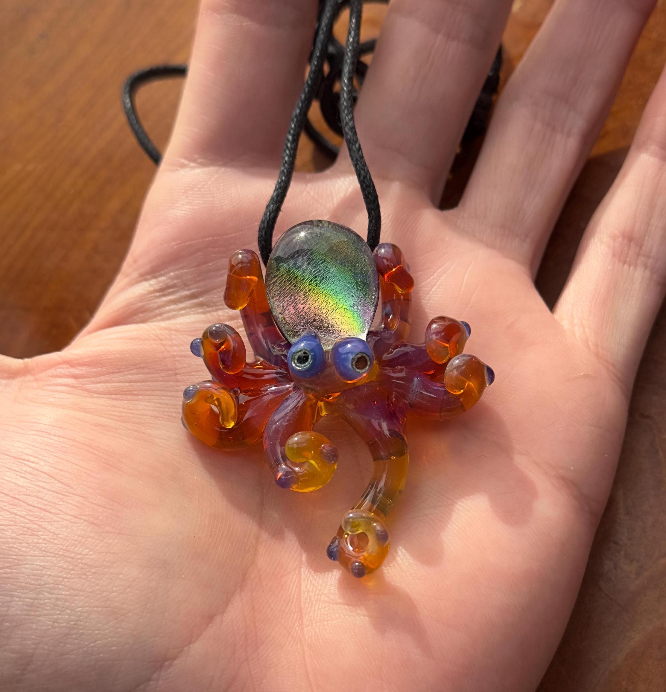 Handmade Blown Glass Octopus Necklace – Dichroic Sea Creature Pendant