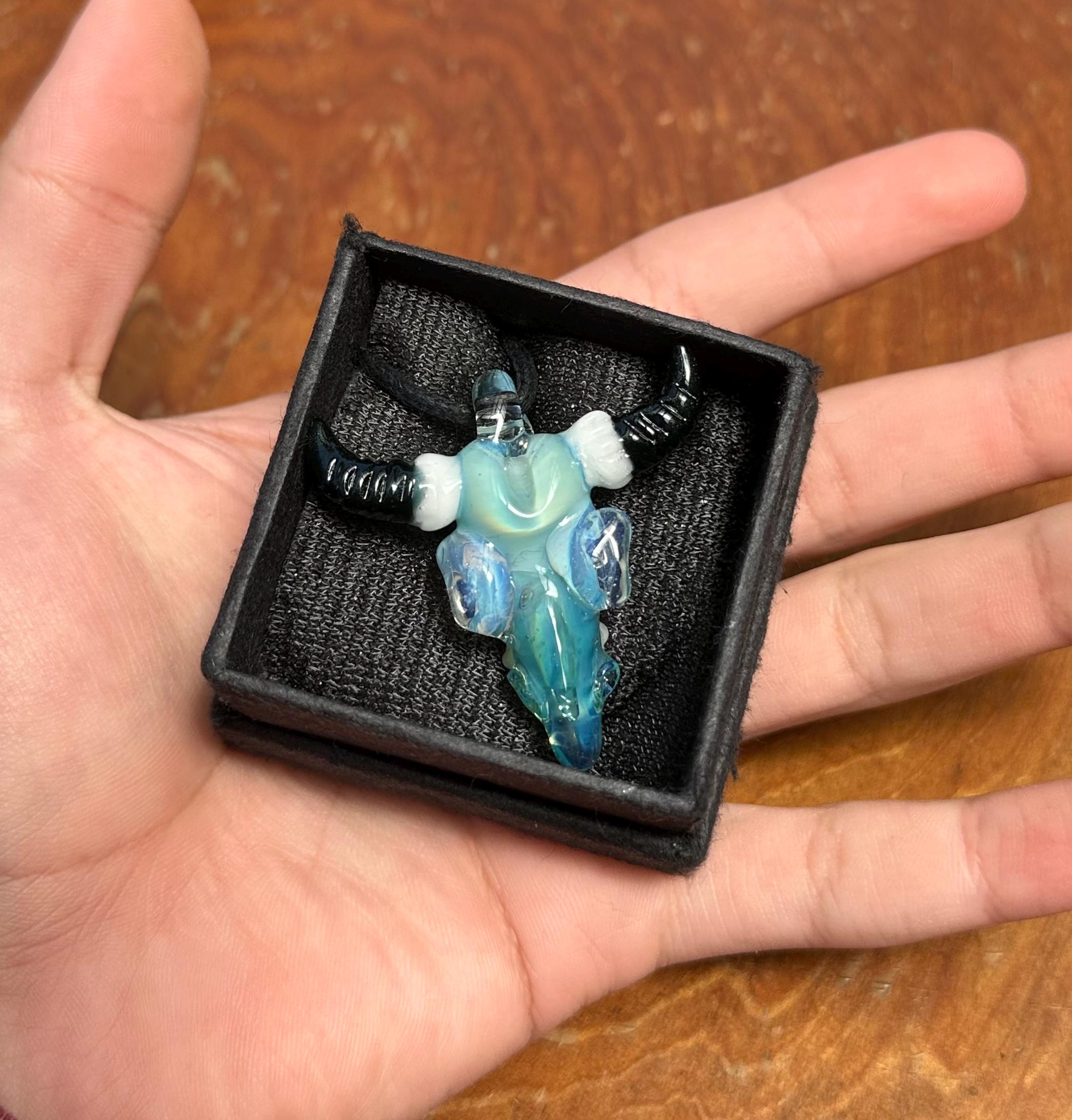 Bull Skull - Glass Pendant Necklace Handmade