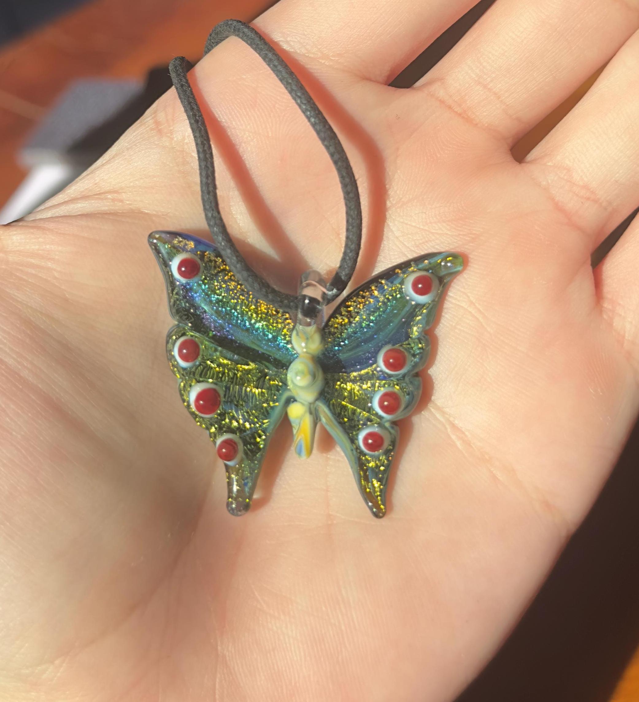 Glass Butterfly Necklace - Hand-Blown Butterfly Jewelry - Unique Birthday Gift - Anniversary Gift for Her - Artisan Torchwork Pendant