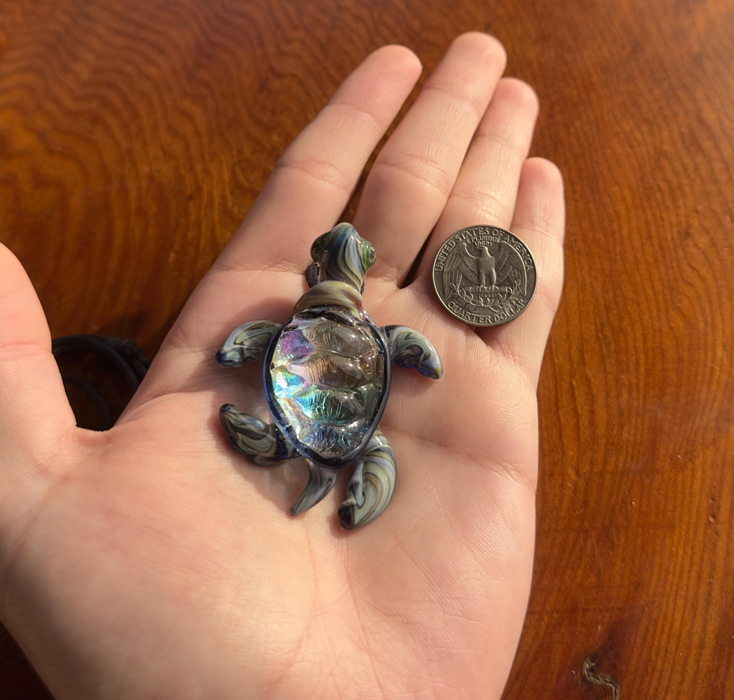 Sea Turtle Necklace - Handmade Blown Glass Pendant - Ocean-Inspired Jewelry - Unique Sea Creature Necklace - Dichroic Glass Art - Torchwork