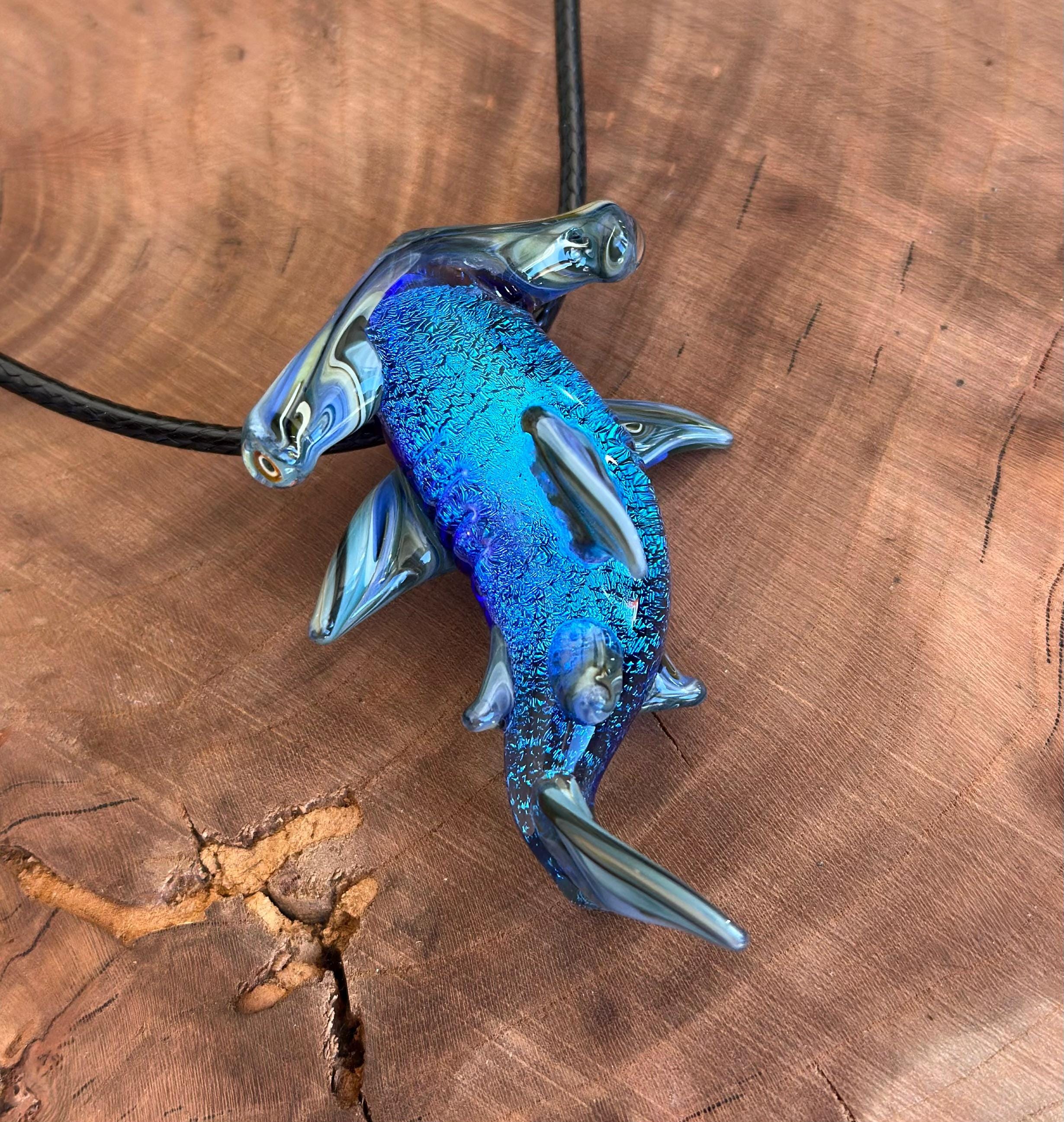 Hammerhead Shark Necklace - Blown Glass - Sea Glass Jewelry Statement Necklace - Ocean Necklace - Handmade Glass Sea Creature Necklace