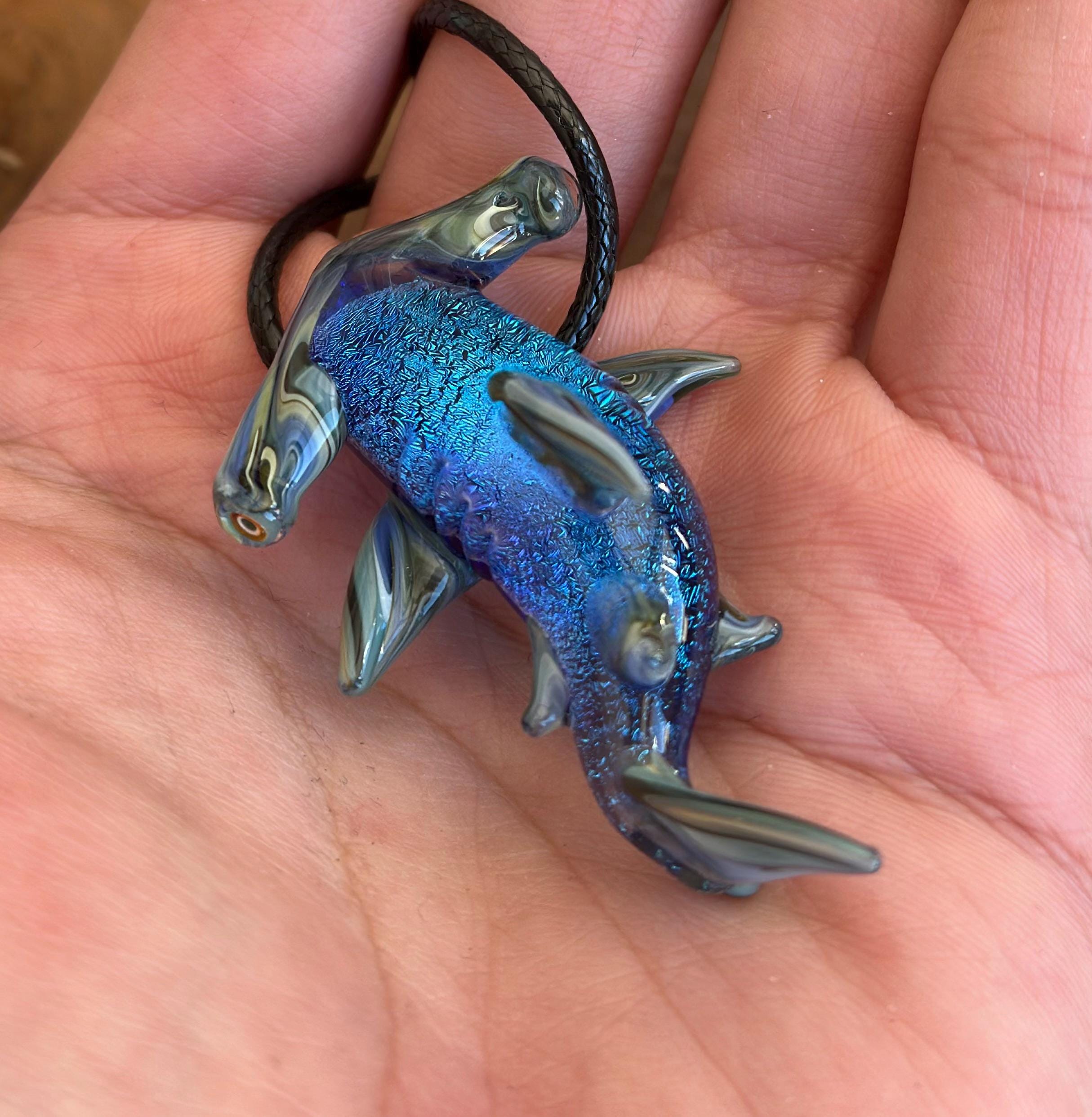Hammerhead Shark Necklace - Blown Glass - Sea Glass Jewelry Statement Necklace - Ocean Necklace - Handmade Glass Sea Creature Necklace