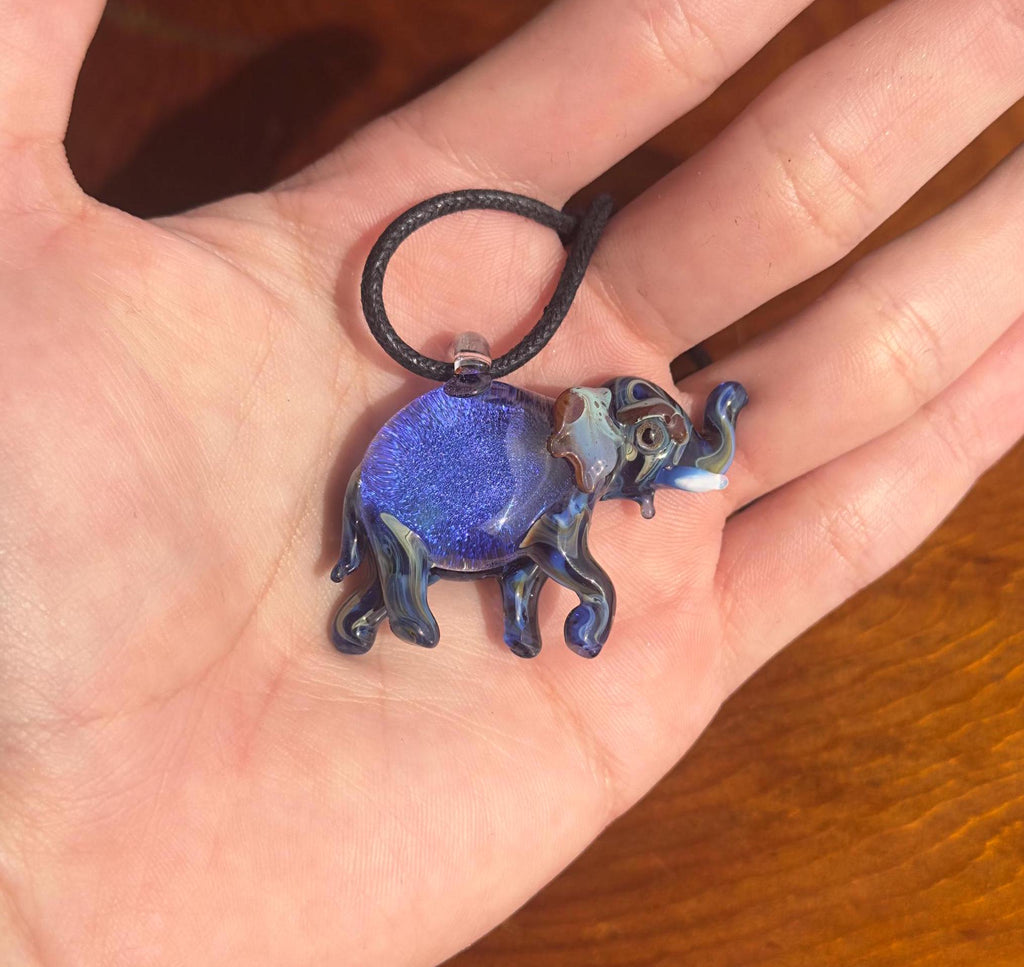 Handmade Dichroic Glass Elephant Pendant: Borosilicate Necklace
