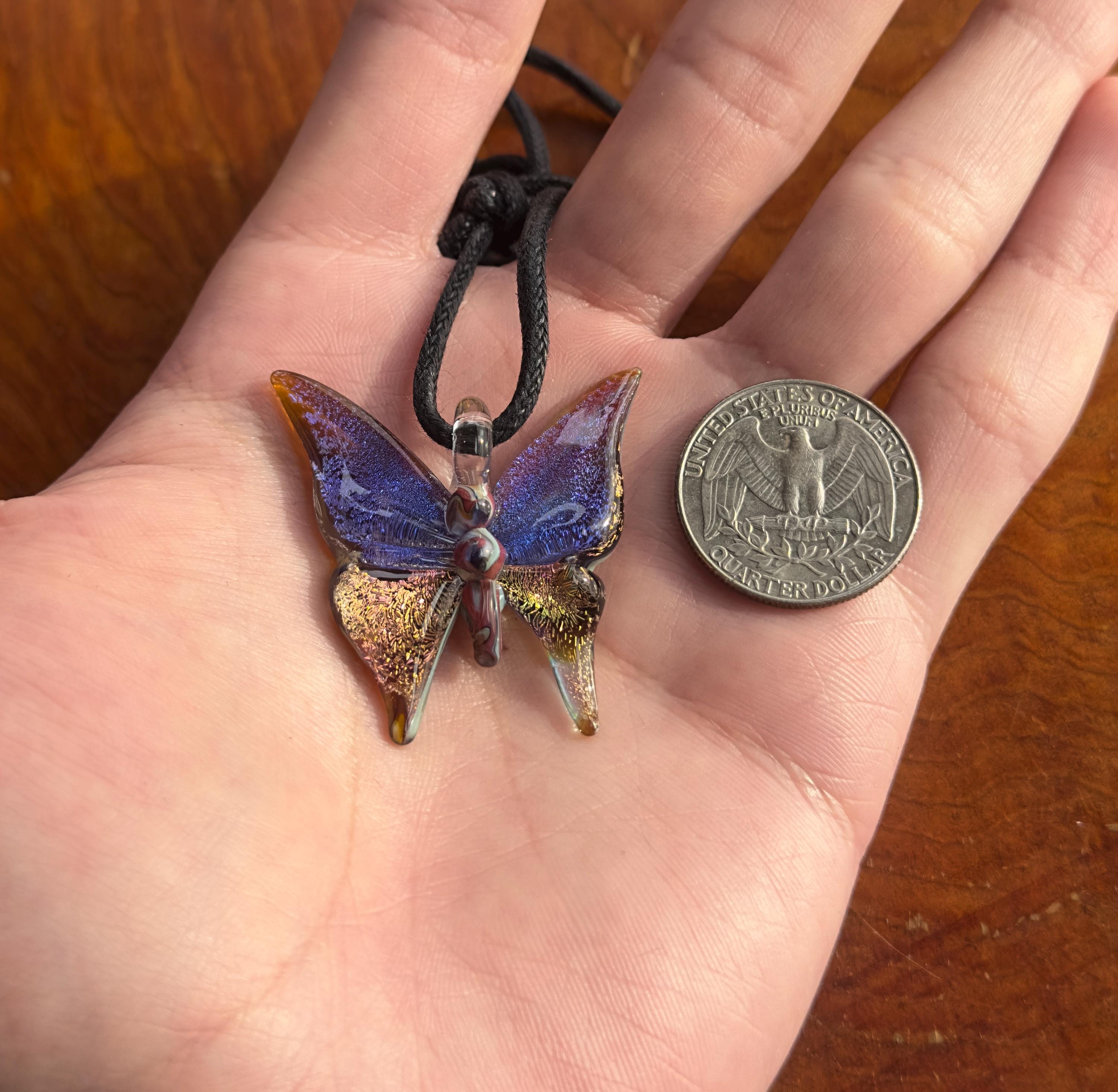 Glass Butterfly Necklace - Hand-Blown Butterfly Jewelry - Unique Birthday Gift - Anniversary Gift for Her - Artisan Torchwork Pendant