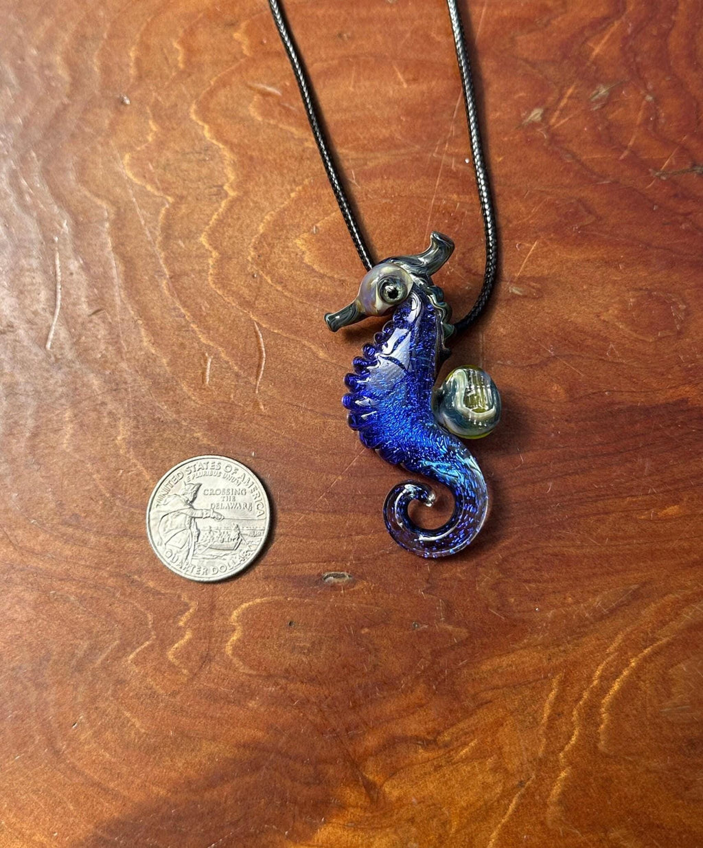 Seahorse Necklace Pendant - Ocean-Inspired Blown Glass Jewelry - Handmade Sea Creature Pendant - Dichroic Glass Pendant - Glass Seahorse