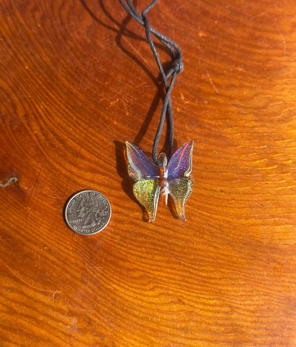 Glass Butterfly Necklace - Hand-Blown Butterfly Jewelry - Unique Birthday Gift - Anniversary Gift for Her - Artisan Torchwork Pendant
