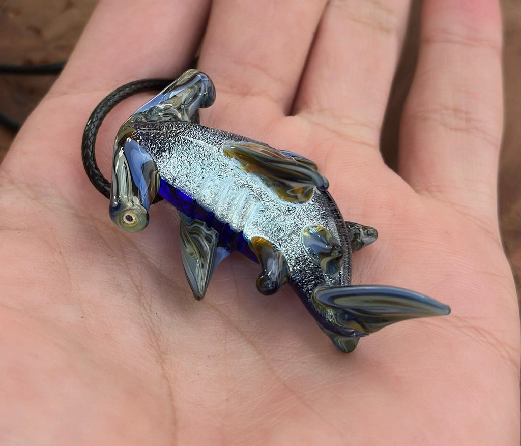 Hammerhead Shark Necklace - Blown Glass - Sea Glass Jewelry Statement Necklace - Ocean Necklace - Handmade Glass Sea Creature Necklace