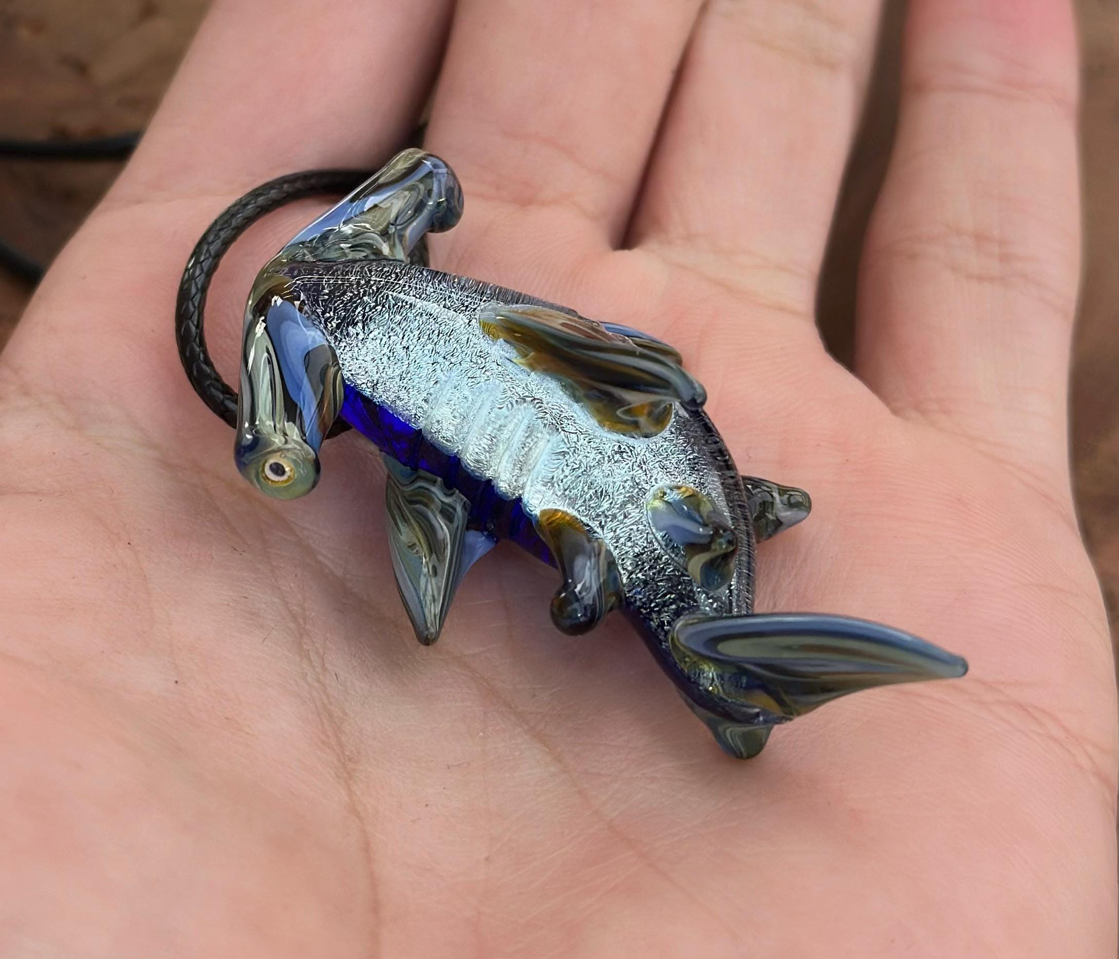 Hammerhead Shark Necklace - Blown Glass - Sea Glass Jewelry Statement Necklace - Ocean Necklace - Handmade Glass Sea Creature Necklace