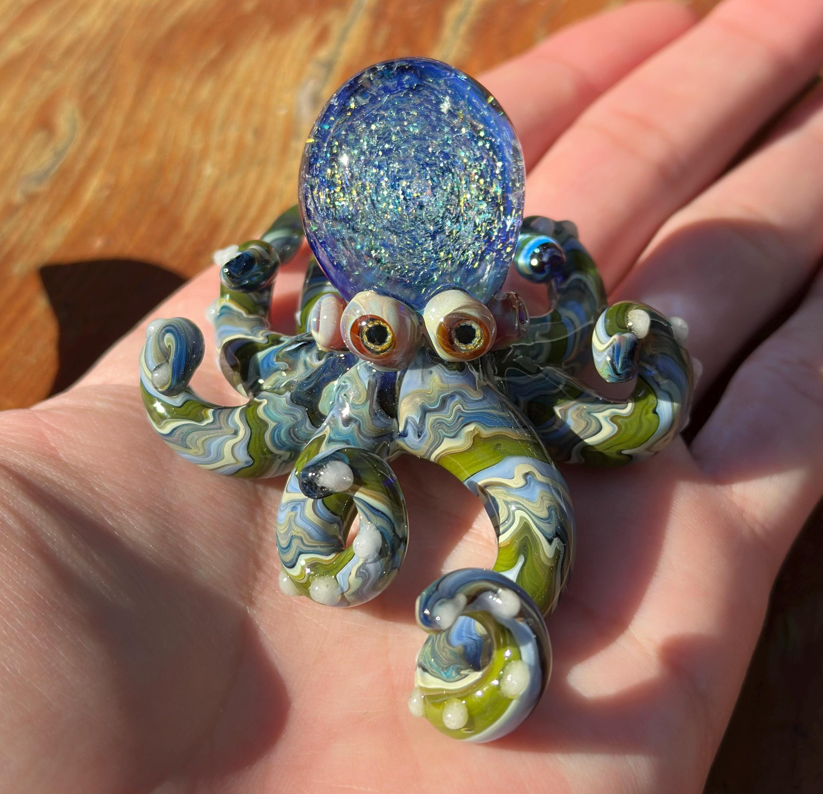 Handmade Dichroic Galaxy Glass Octopus Sculpture – Collectible Ocean Art