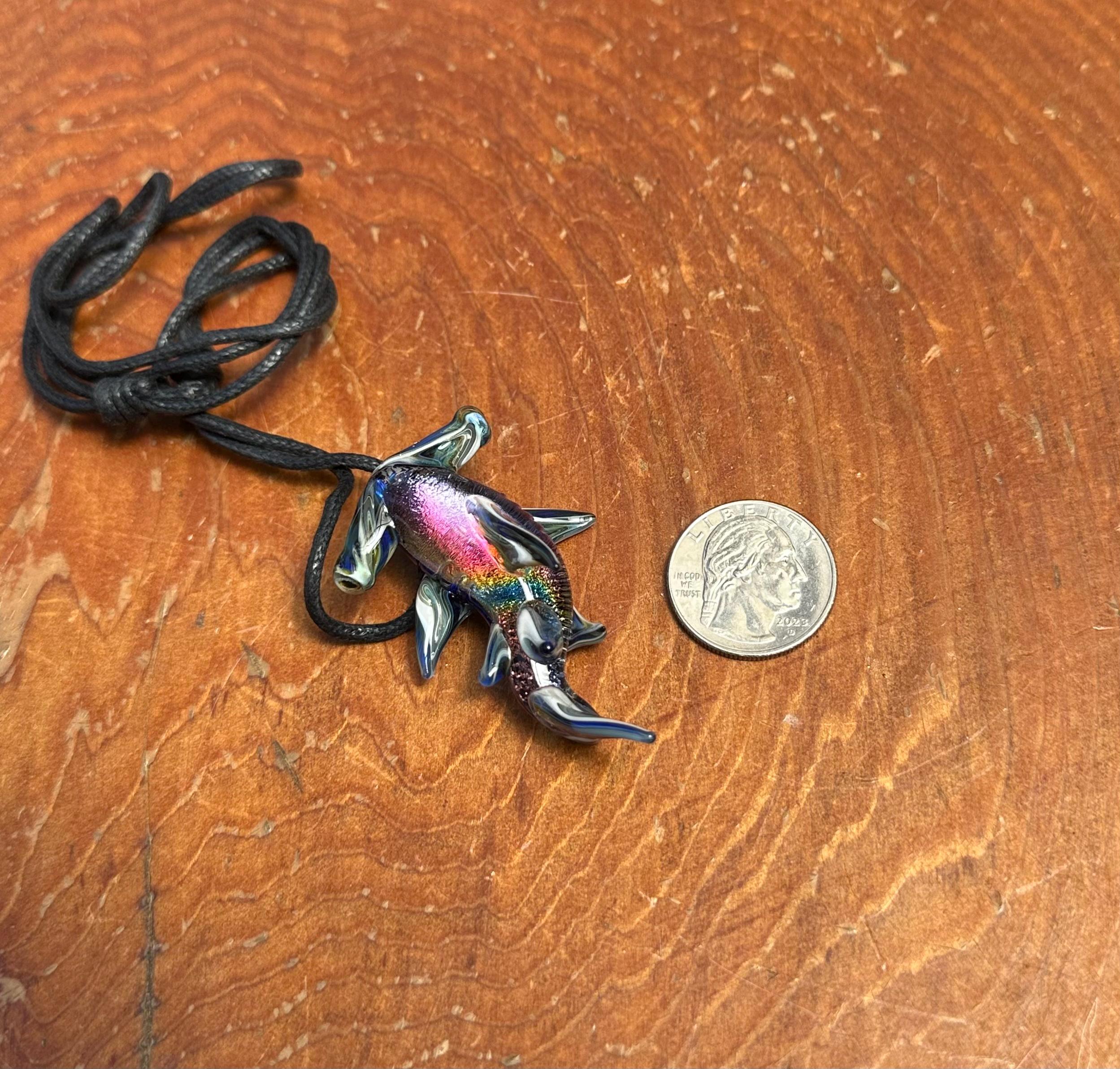 Hammerhead Shark Necklace - Blown Glass - Sea Glass Jewelry Statement Necklace - Ocean Necklace - Handmade Glass Sea Creature Necklace
