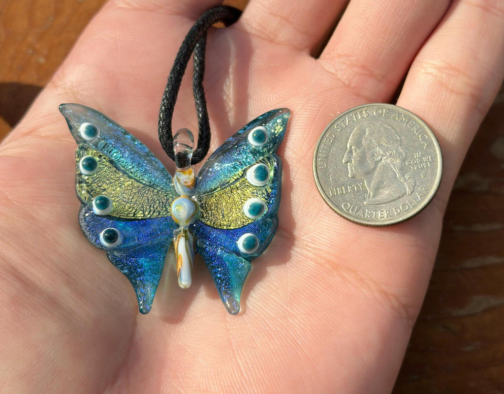 Glass Butterfly Necklace - Hand-Blown Butterfly Jewelry - Unique Birthday Gift - Anniversary Gift for Her - Artisan Torchwork Pendant