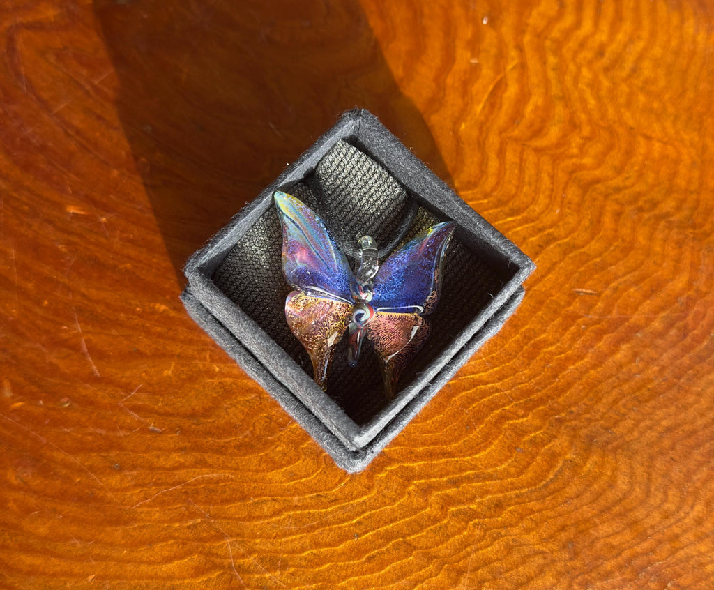 Glass Butterfly Necklace - Hand-Blown Butterfly Jewelry - Unique Birthday Gift - Anniversary Gift for Her - Artisan Torchwork Pendant