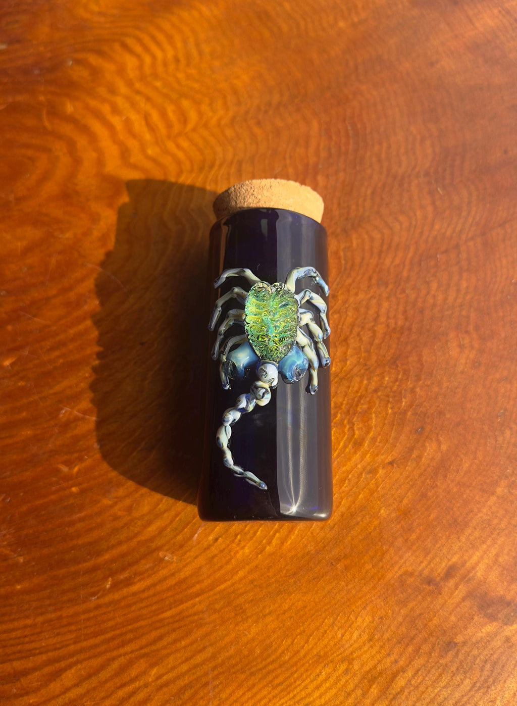 Handmade Glass Jar - Solid Blue Cobalt - Facehugger Alien - Airtight Cork - Unique Alien Decor - Collectors Items - Sci-fi Gift