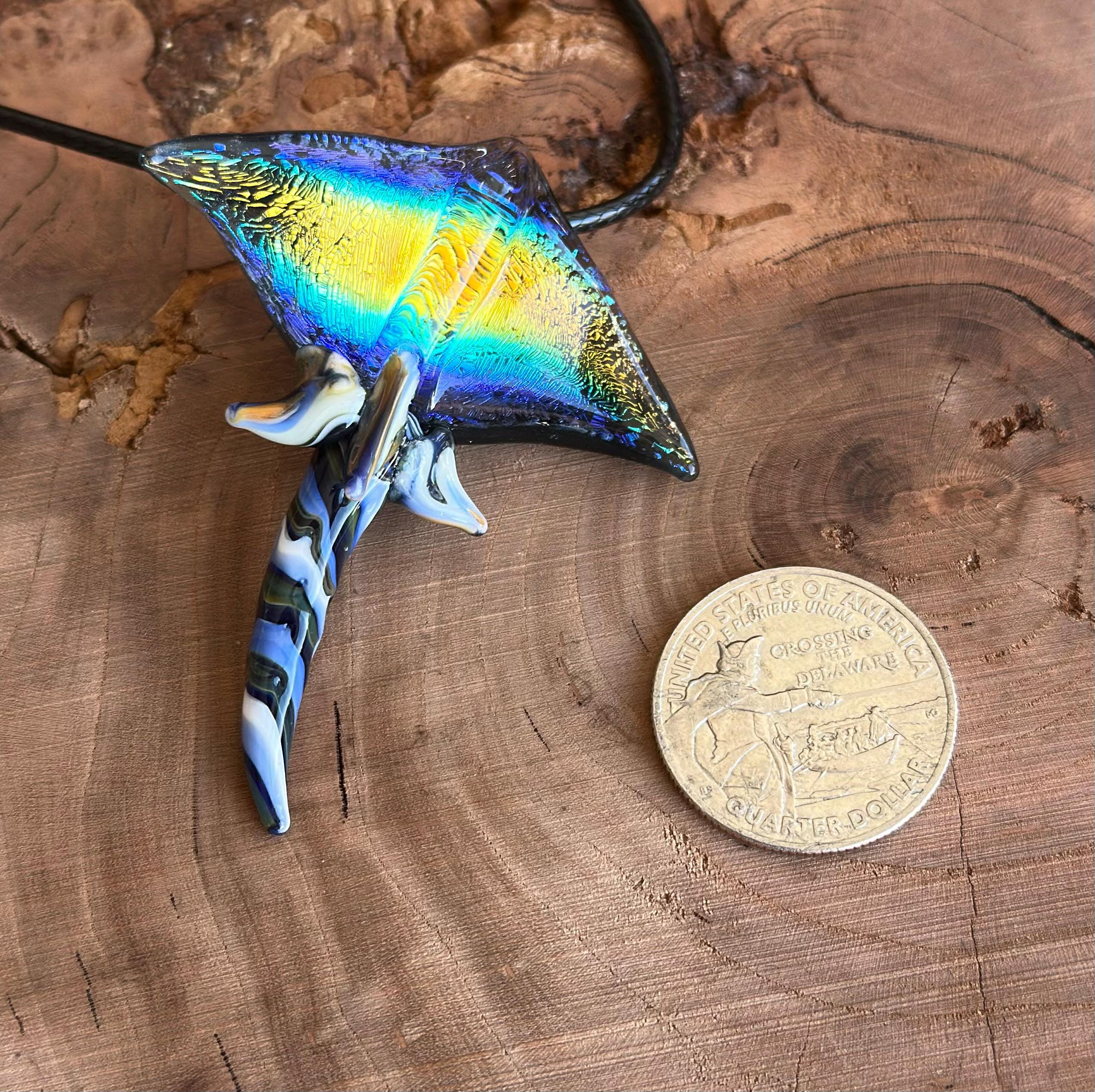 Handmade Dichroic Blown Glass Stingray Pendant Necklace