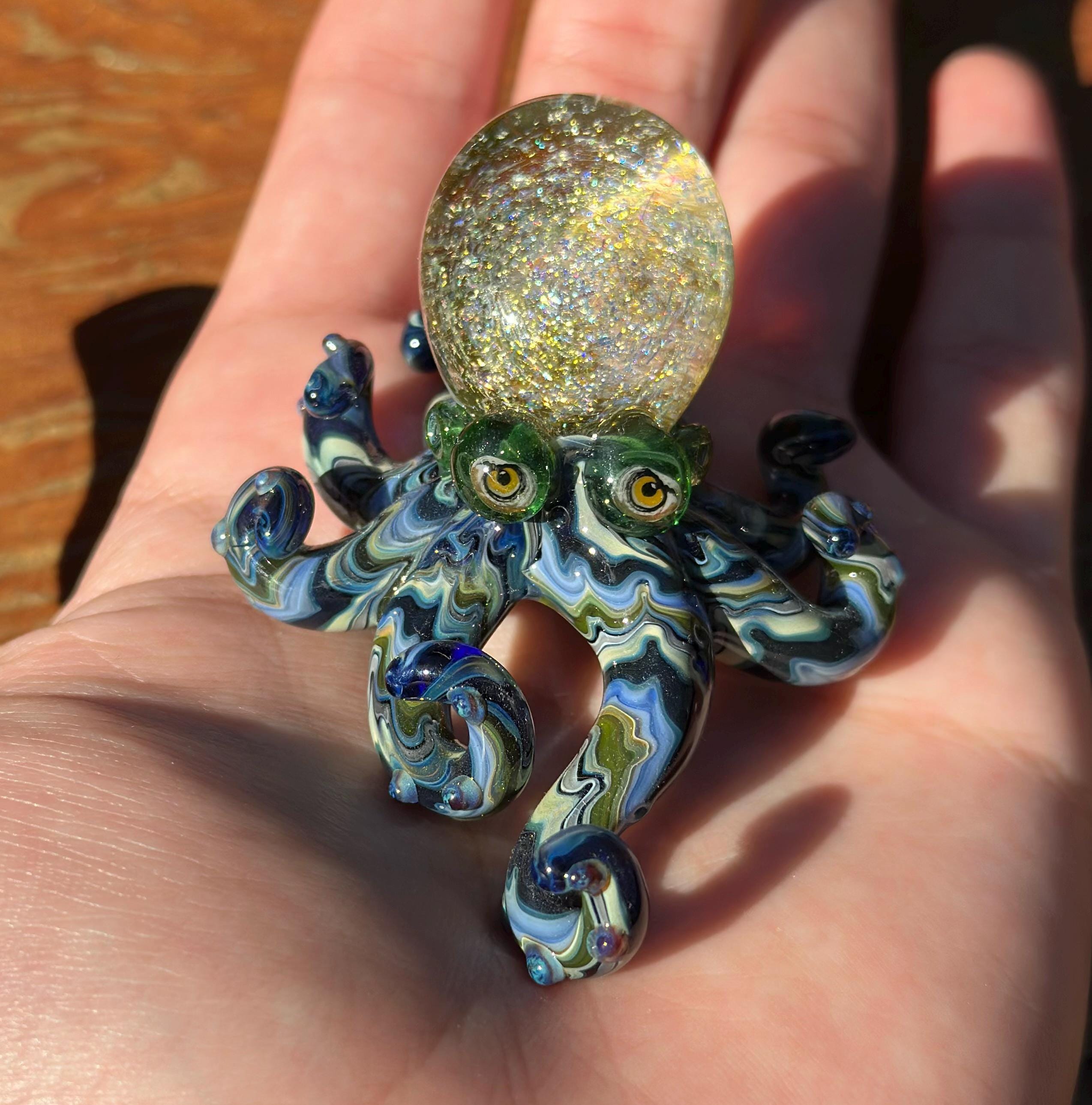 Handmade Dichroic Glass Octopus Sculpture – Galaxy Ocean Decor