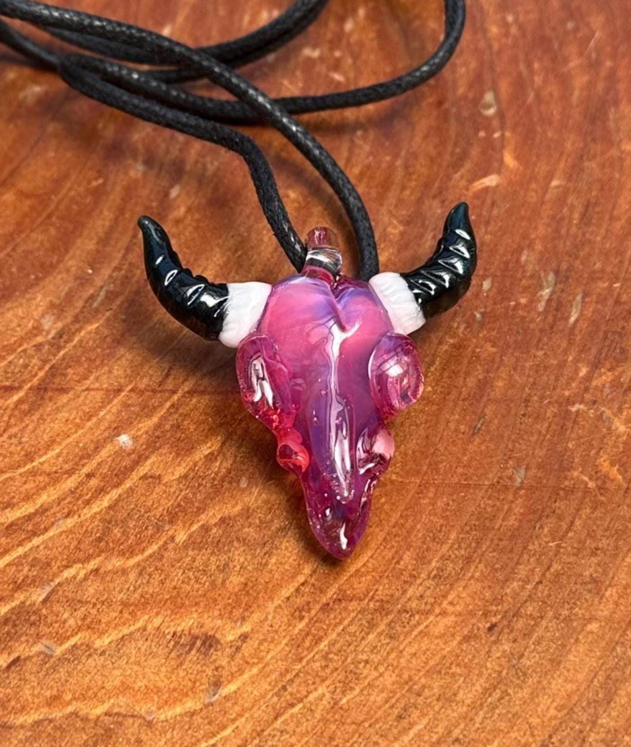 Bull Skull - Glass Pendant Necklace Handmade
