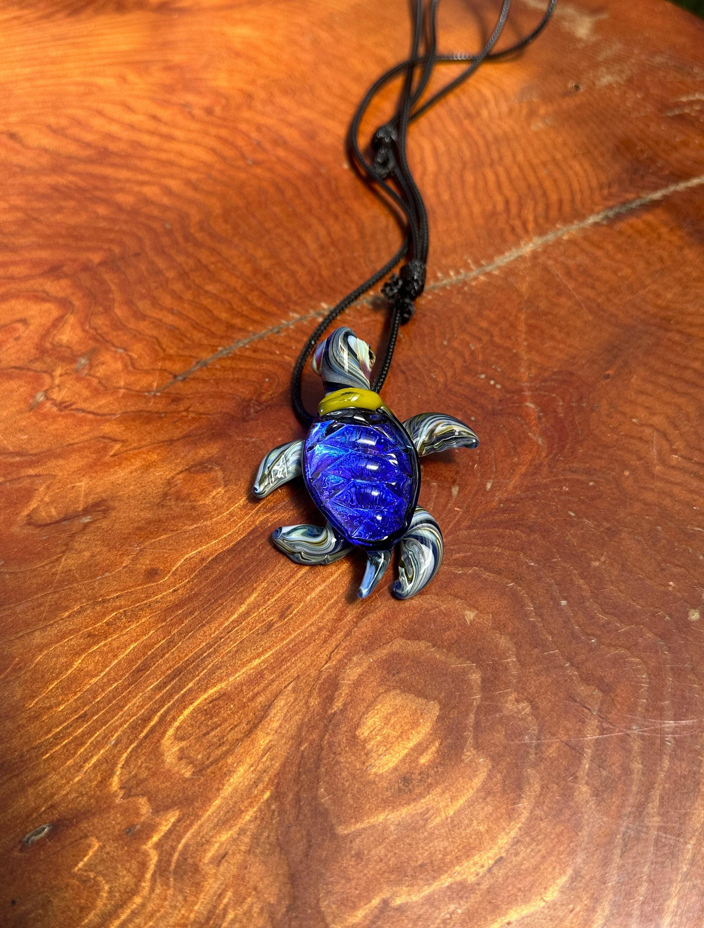 Sea Turtle Necklace - Handmade Blown Glass Pendant - Ocean-Inspired Jewelry - Unique Sea Creature Necklace - Dichroic Glass Art - Torchwork