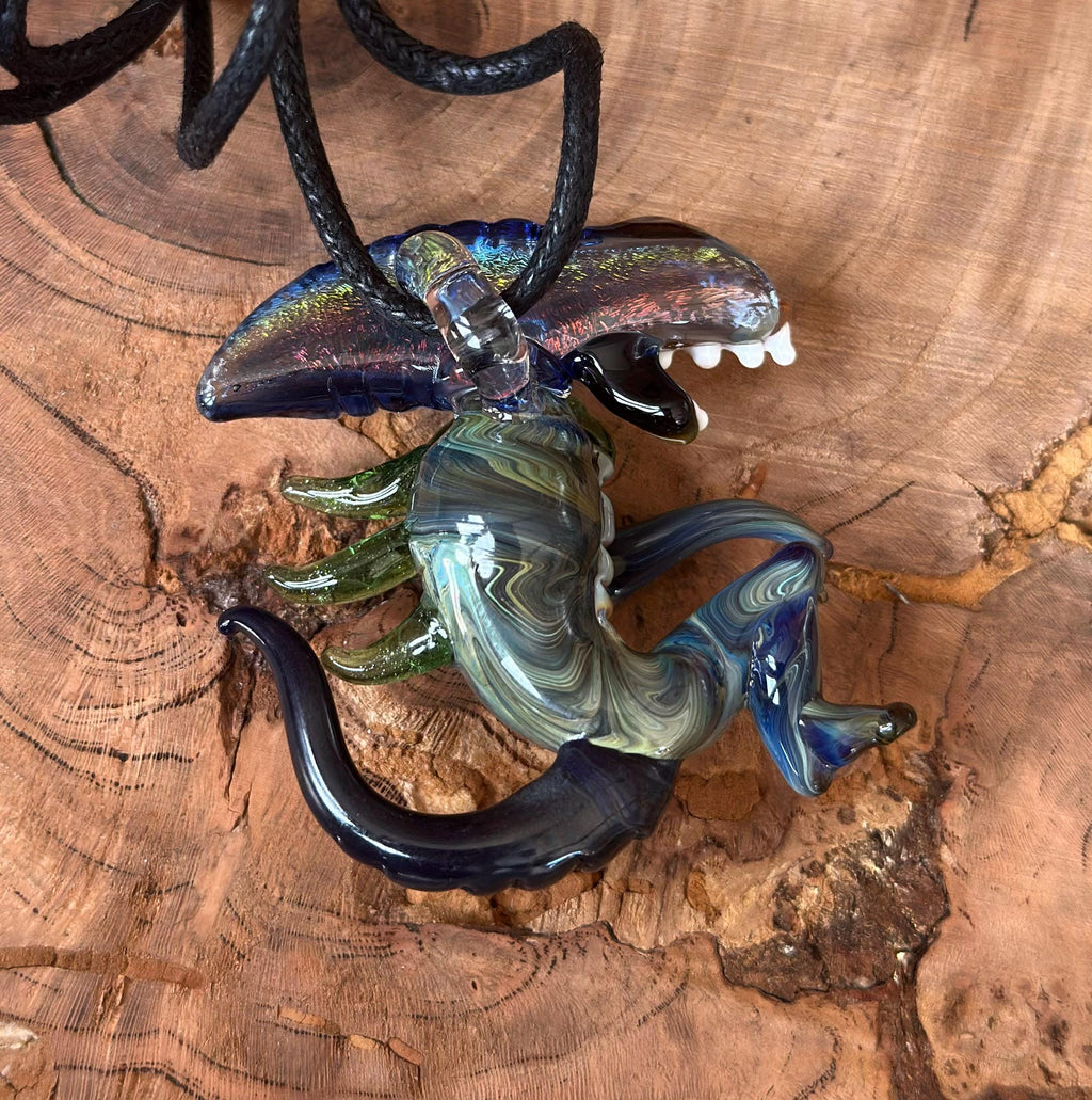 Dichroic Glass Alien Pendant Necklace - Unique Handmade Cosmic Jewelry - Sci-Fi - Outer Space - UFO Gift Idea, Color-Changing Pendant