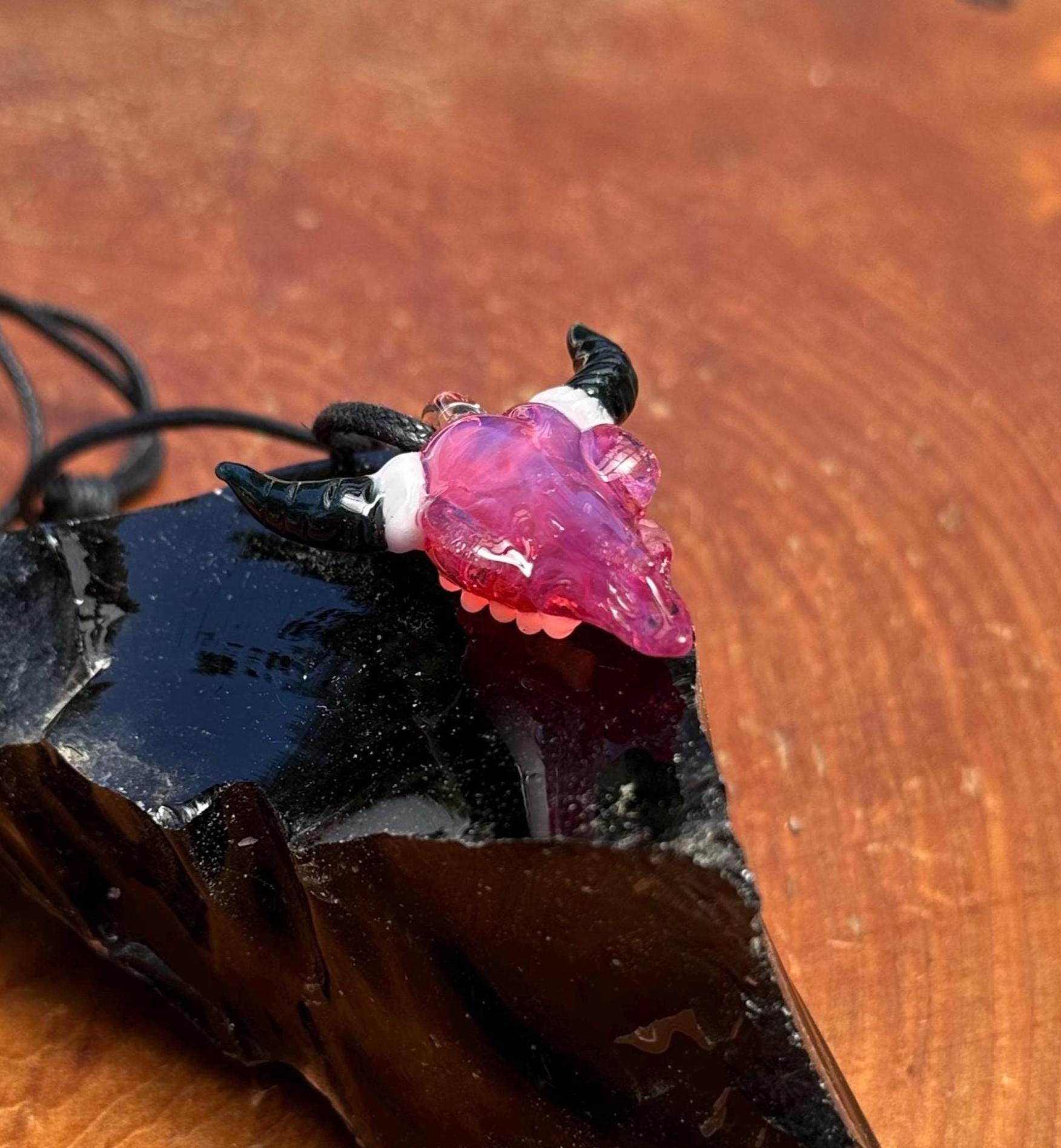 Bull Skull - Glass Pendant Necklace Handmade
