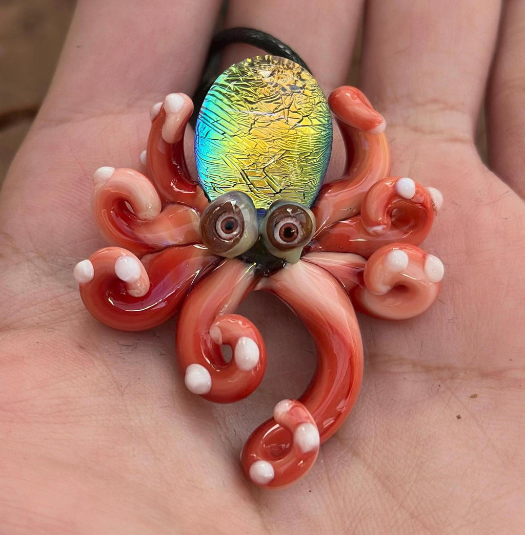 Handmade Blown Glass Octopus Necklace – Dichroic Sea Creature Pendant