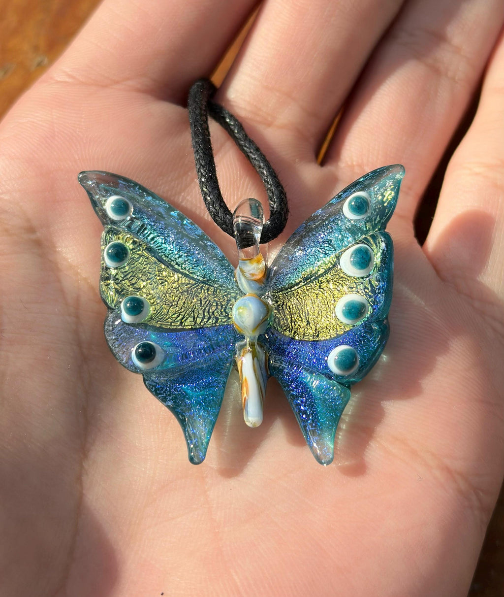 Glass Butterfly Necklace - Hand-Blown Butterfly Jewelry - Unique Birthday Gift - Anniversary Gift for Her - Artisan Torchwork Pendant