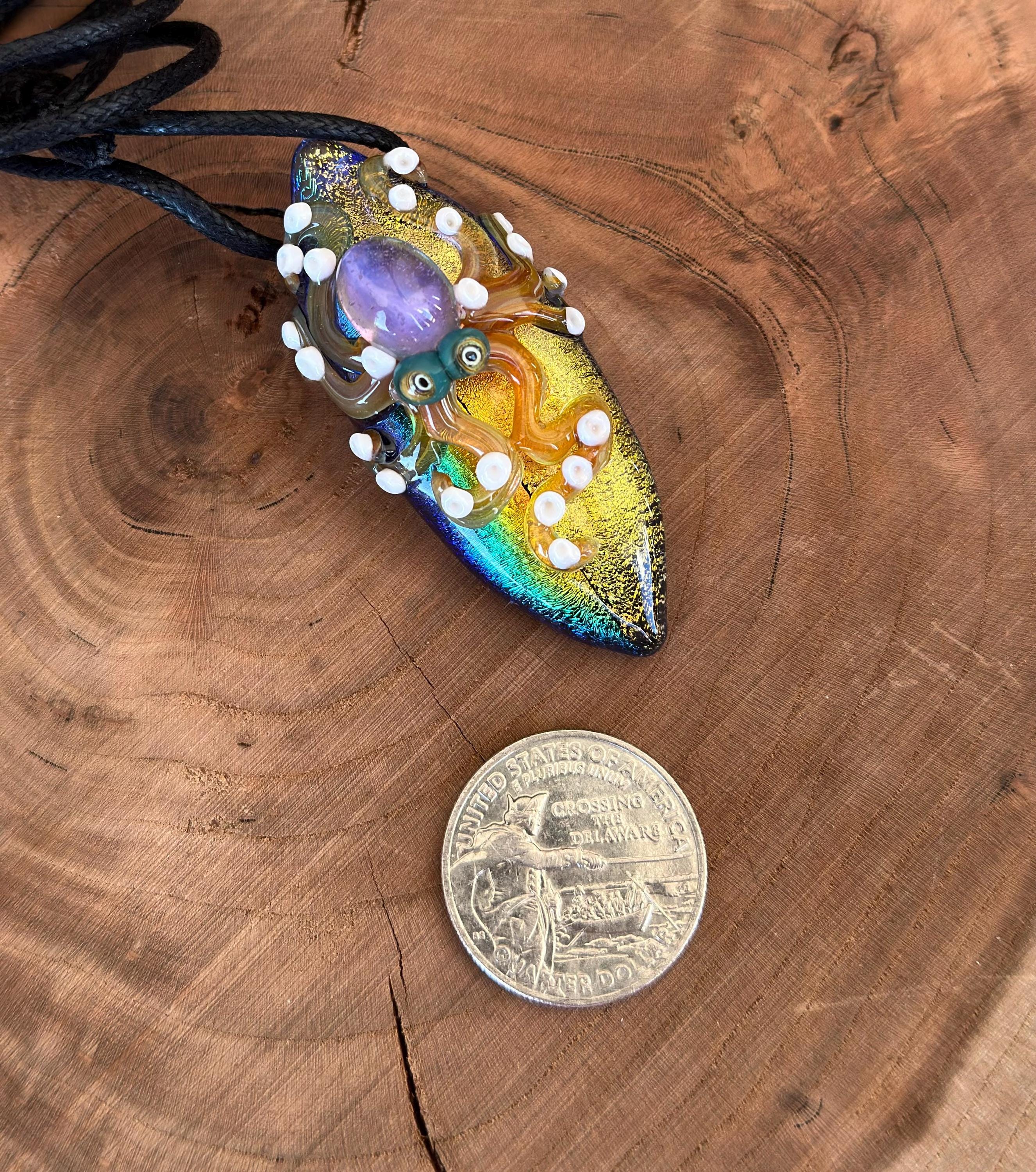 Octopus Necklace - Handmade Blown Glass Octopus Pendant - Unique Sea Creature Jewelry - Ocean-Inspired Necklace - Artisan Glass Art