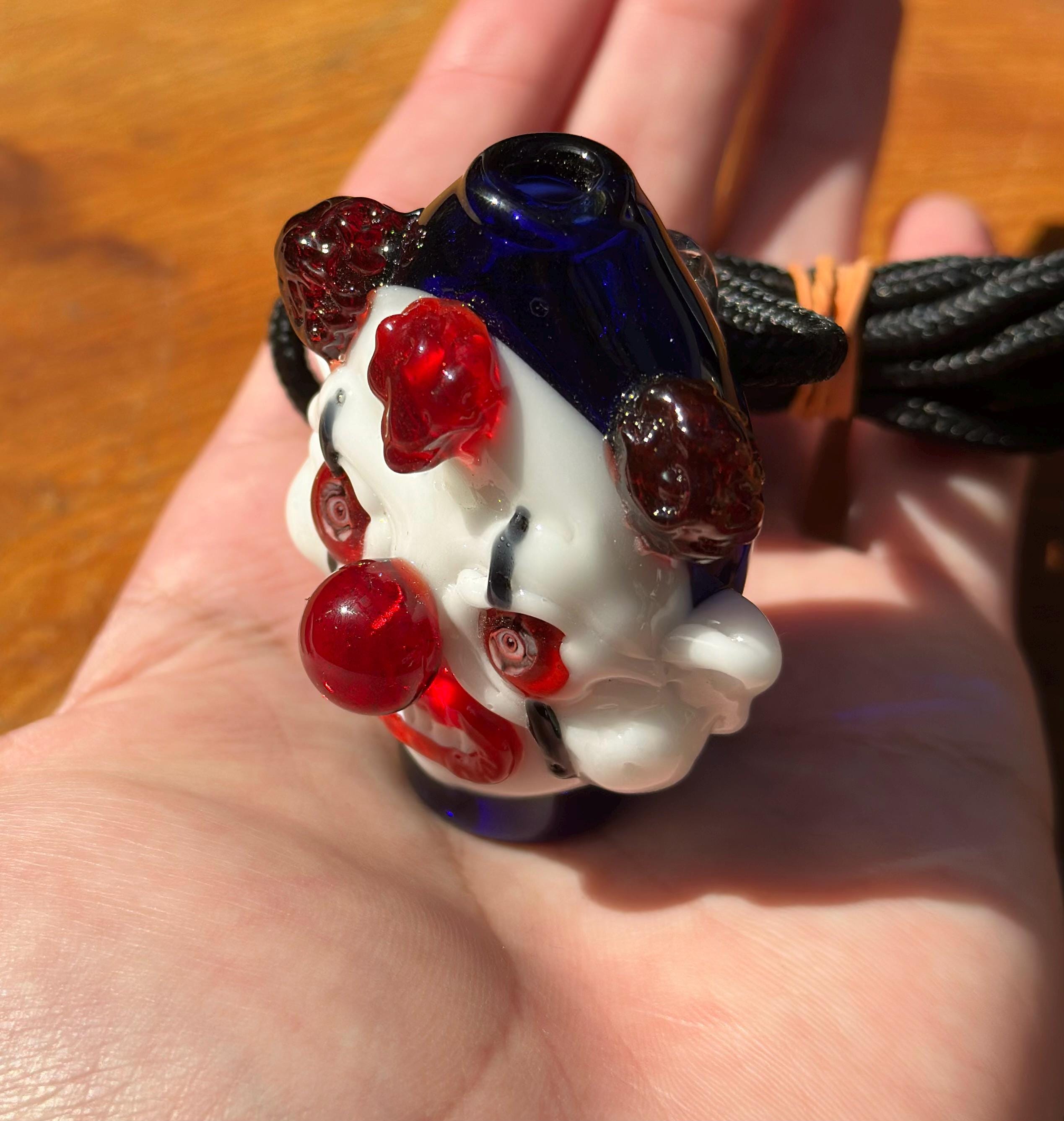 Handmade Creepy Glass Clown Pendant Necklace - Halloween Costume Accessory