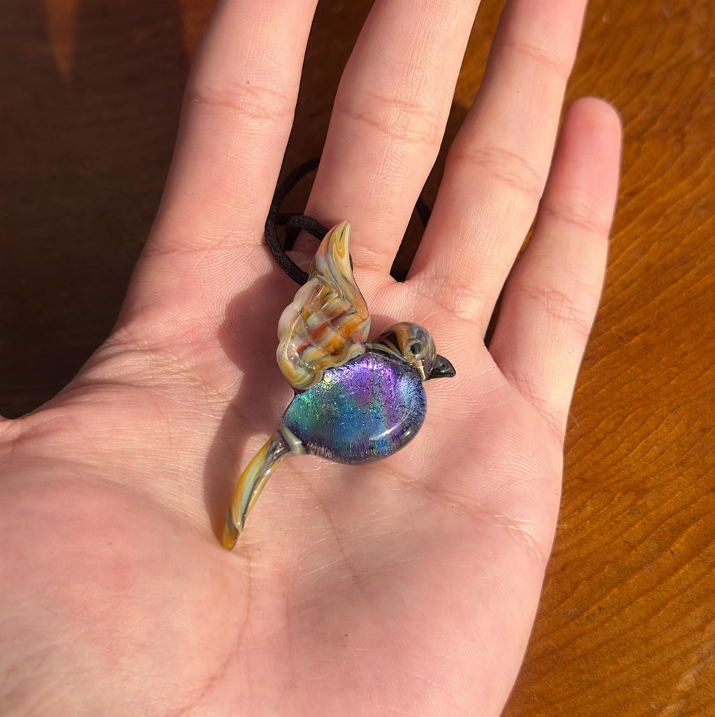 Glass Hummingbird Necklace - Hand-Blown Hummingbird Jewelry - Unique Gift for Her - Artisan Glass Pendant - Colorful Bird Necklace