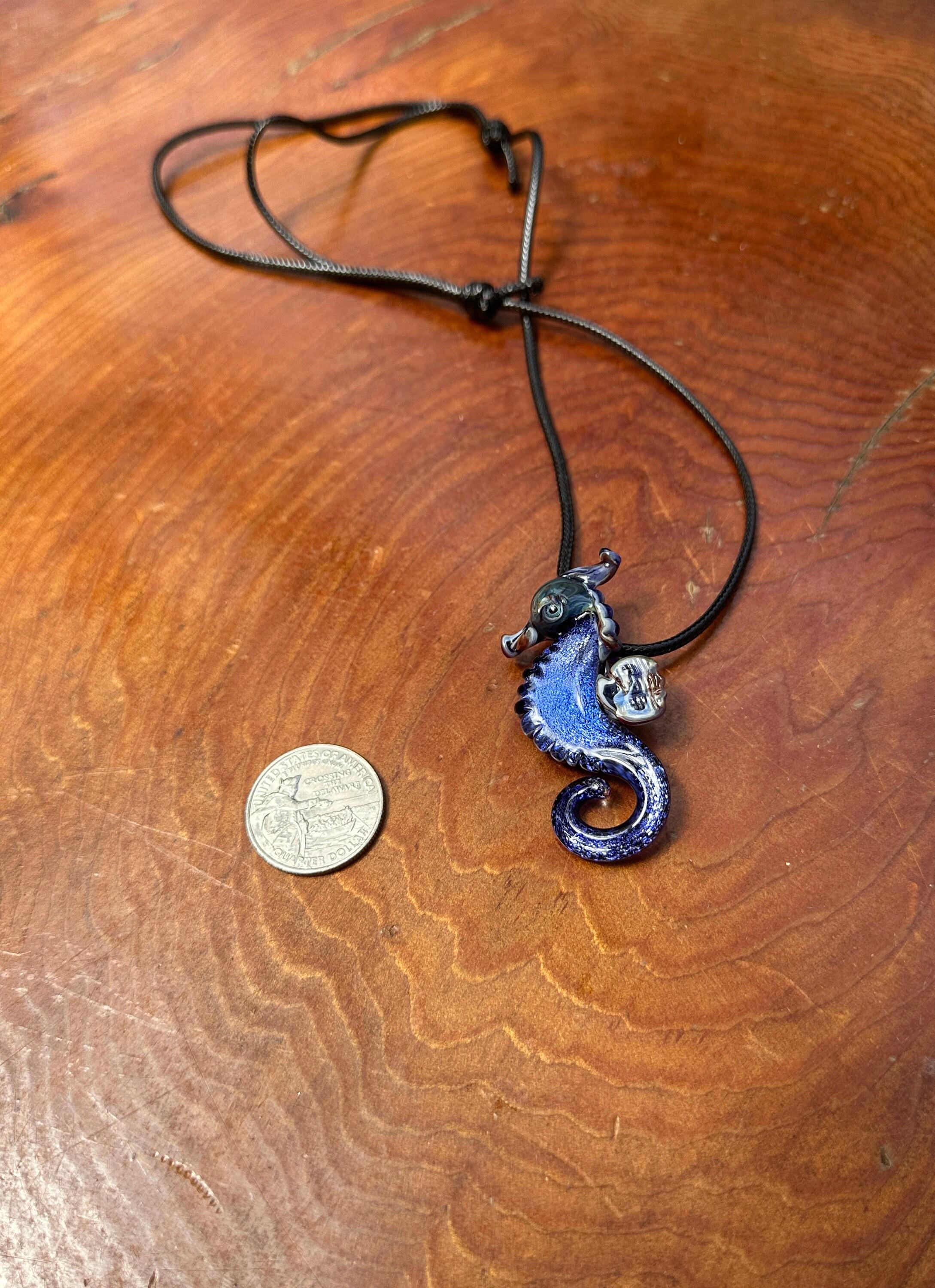 Seahorse Necklace - Ocean-Inspired Blown Glass Jewelry - Handmade Sea Creature Pendant - Dichroic Statement Necklace - Beach Lover Gift