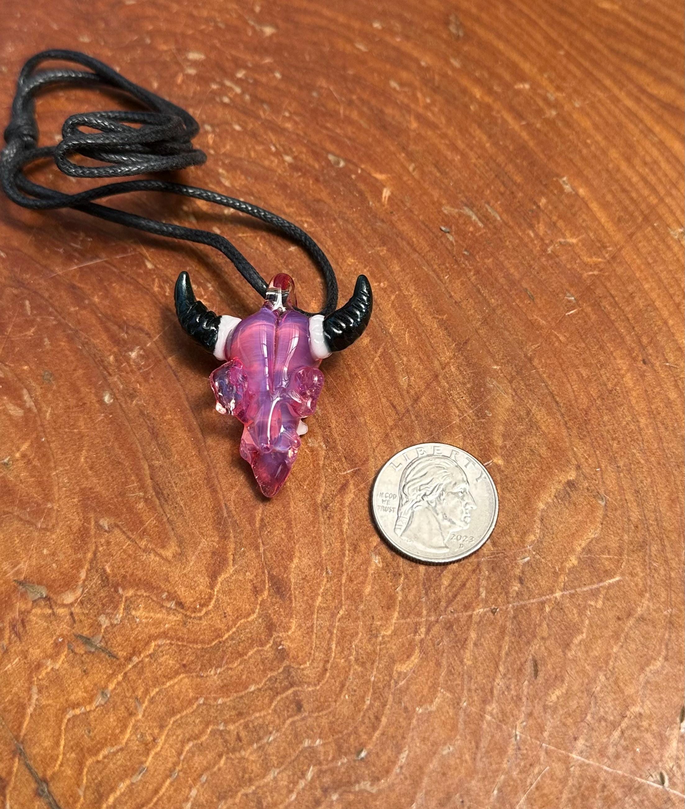 Bull Skull - Glass Pendant Necklace Handmade