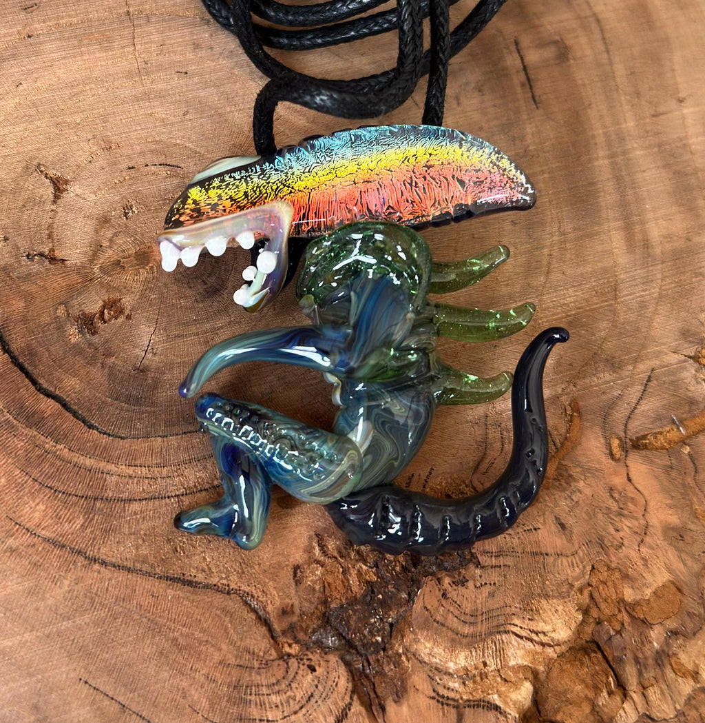 Dichroic Glass Alien Pendant Necklace - Unique Handmade Cosmic Jewelry - Sci-Fi - Outer Space - UFO Gift Idea, Color-Changing Pendant