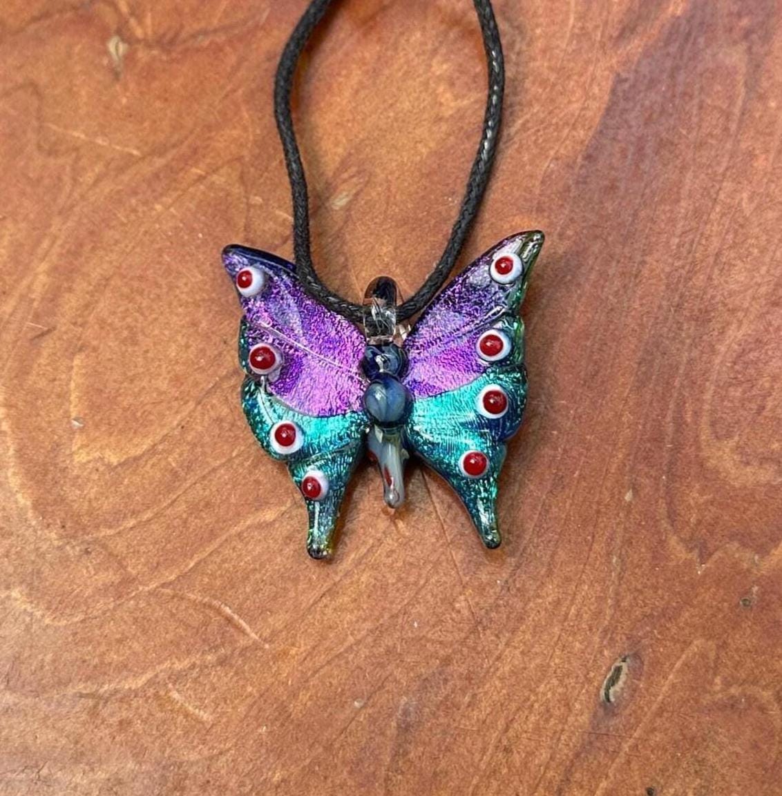 Glass Butterfly Necklace - Hand-Blown Butterfly Jewelry - Unique Birthday Gift - Anniversary Gift for Her - Artisan Torchwork Pendant