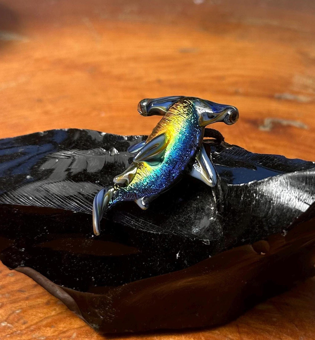 Hammerhead Shark Necklace - Blown Glass - Sea Glass Jewelry Statement Necklace - Ocean Necklace - Handmade Glass Sea Creature Necklace