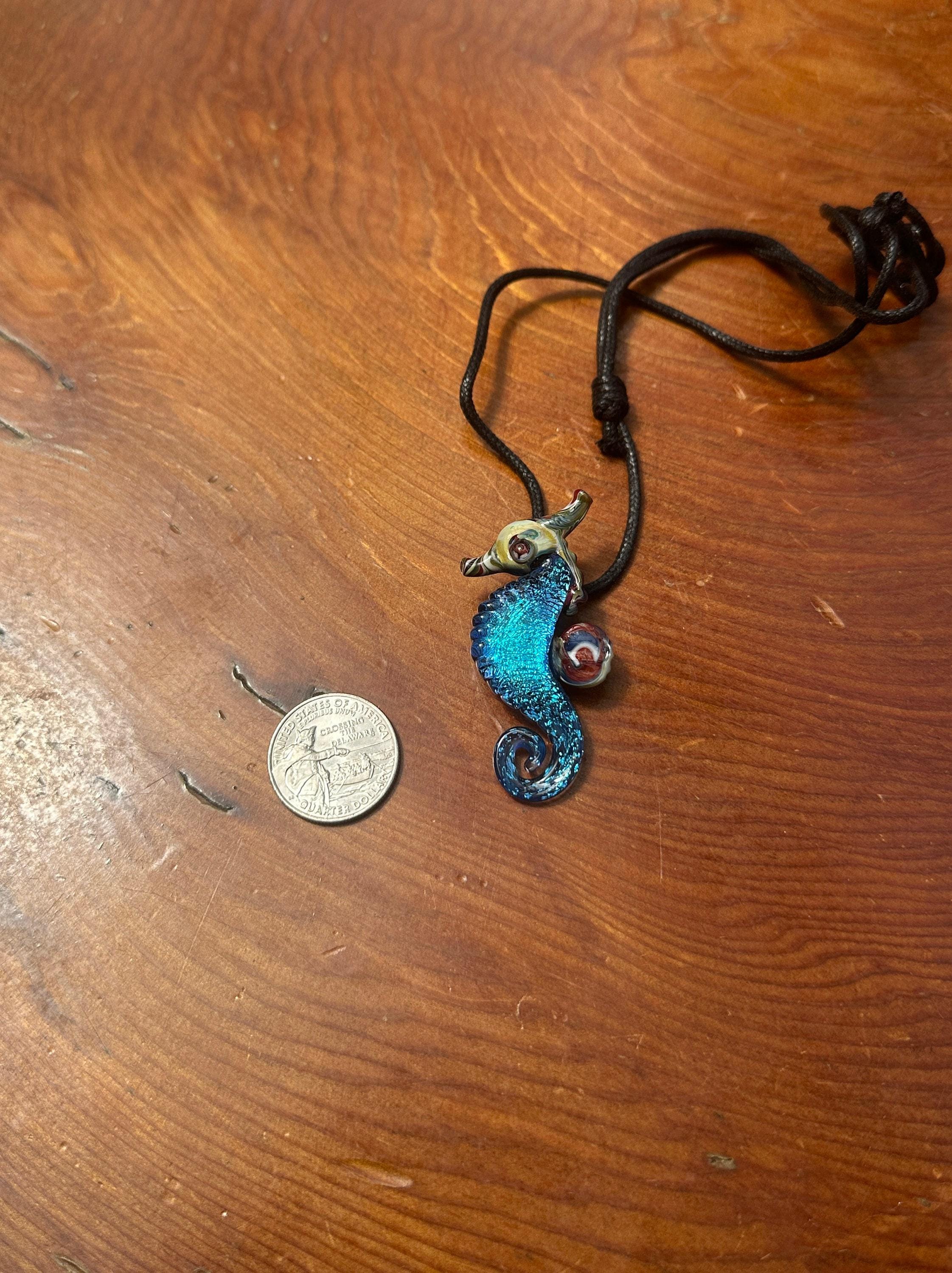 Seahorse Necklace - Ocean-Inspired Blown Glass Jewelry - Handmade Sea Creature Pendant - Dichroic Statement Necklace - Beach Lover Gift