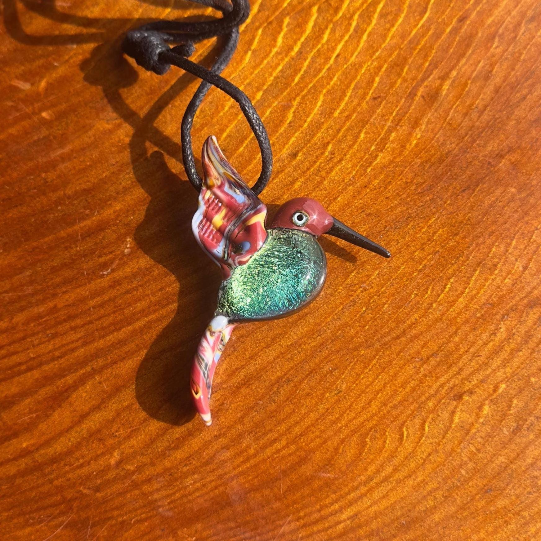 Glass Hummingbird Necklace - Hand-Blown Hummingbird Jewelry - Unique Gift for Her - Artisan Glass Pendant - Colorful Bird Necklace