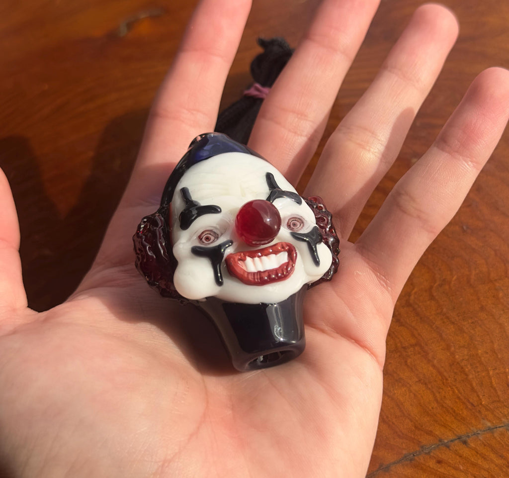 Functional Creepy Clown Pendant Necklace - Handmade Glass Circus Jewelry - Spooky Halloween Necklace - Creepy Clown Costume Accessory