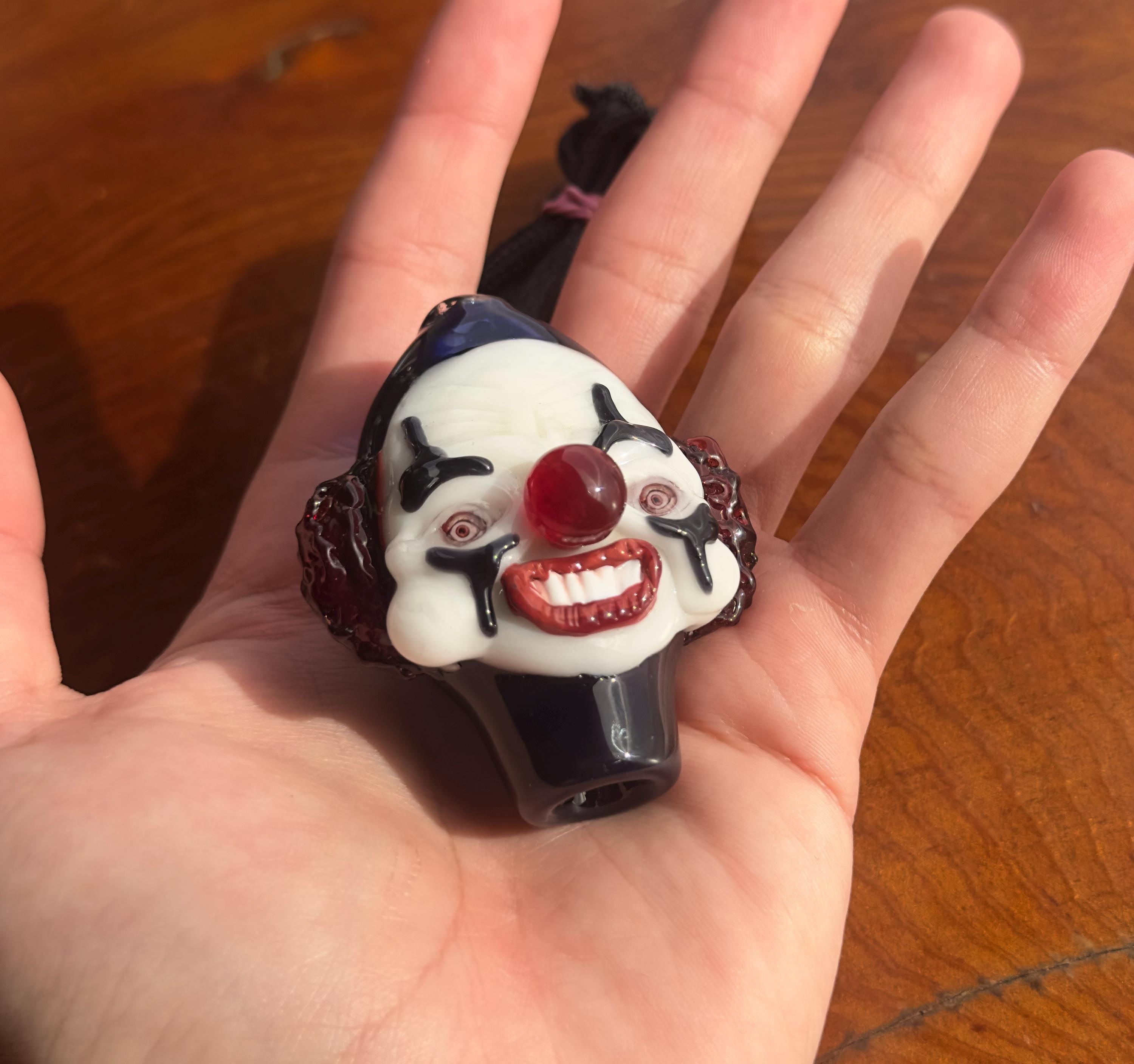 Functional Creepy Clown Pendant Necklace - Handmade Glass Circus Jewelry - Spooky Halloween Necklace - Creepy Clown Costume Accessory