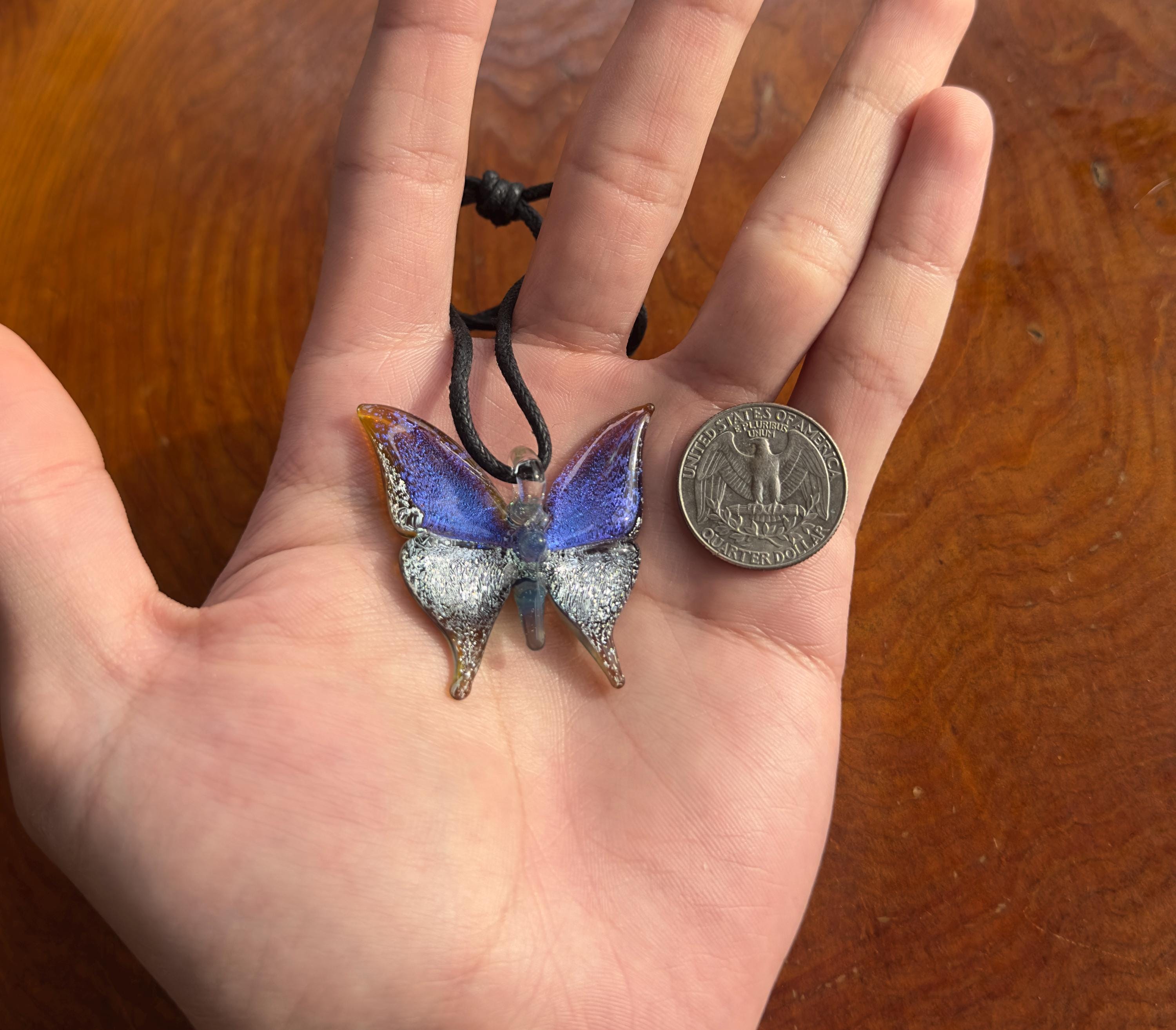 Glass Butterfly Necklace - Hand-Blown Butterfly Jewelry - Unique Birthday Gift - Anniversary Gift for Her - Artisan Torchwork Pendant