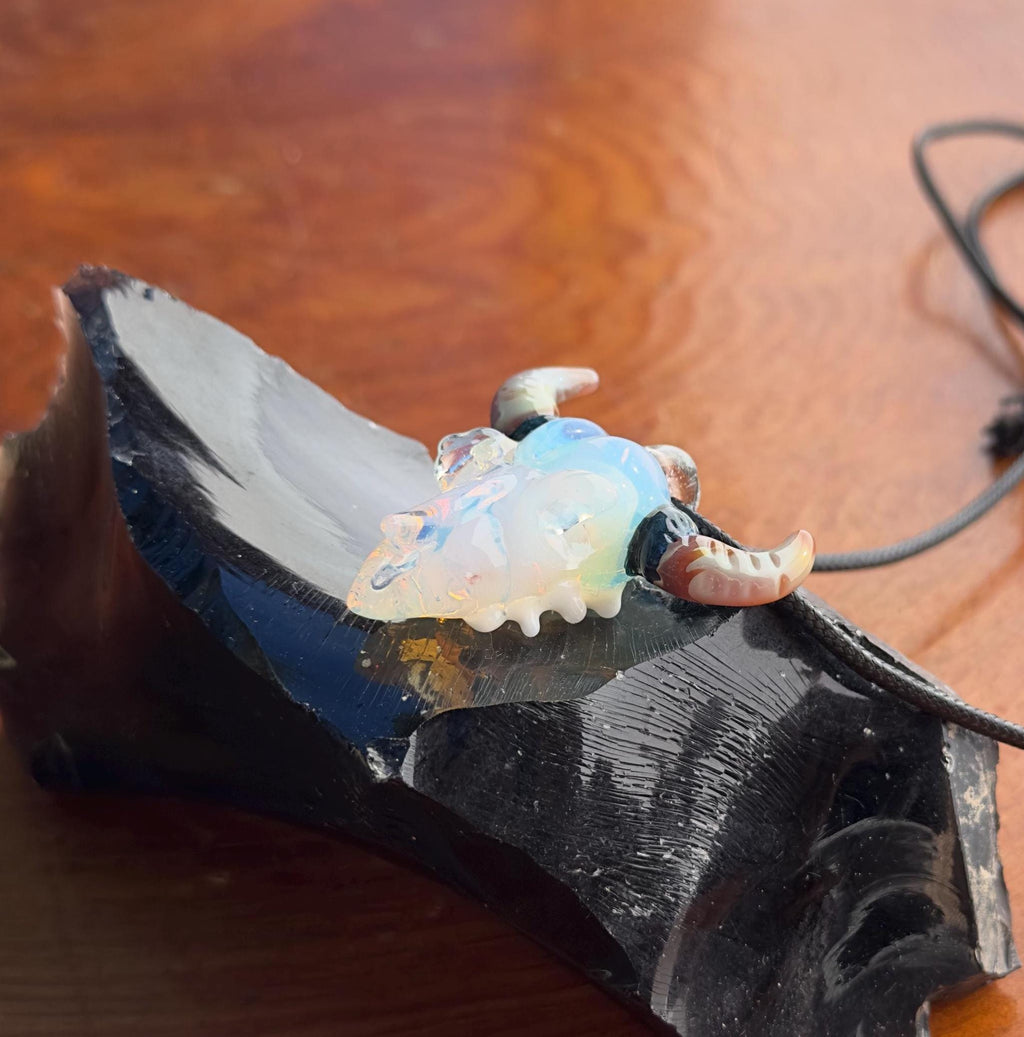 Bull Skull - Glass Pendant Necklace Handmade