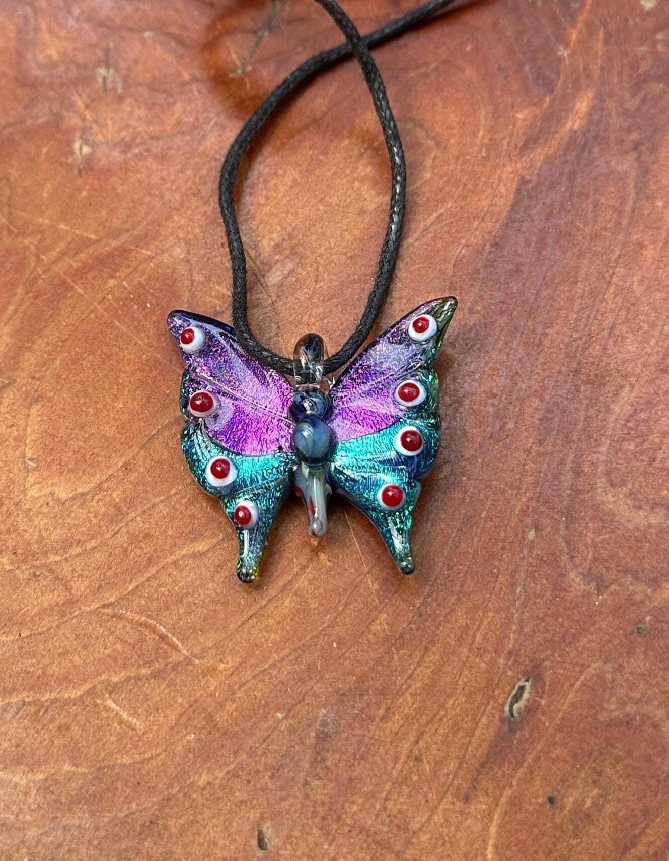 Glass Butterfly Necklace - Hand-Blown Butterfly Jewelry - Unique Birthday Gift - Anniversary Gift for Her - Artisan Torchwork Pendant