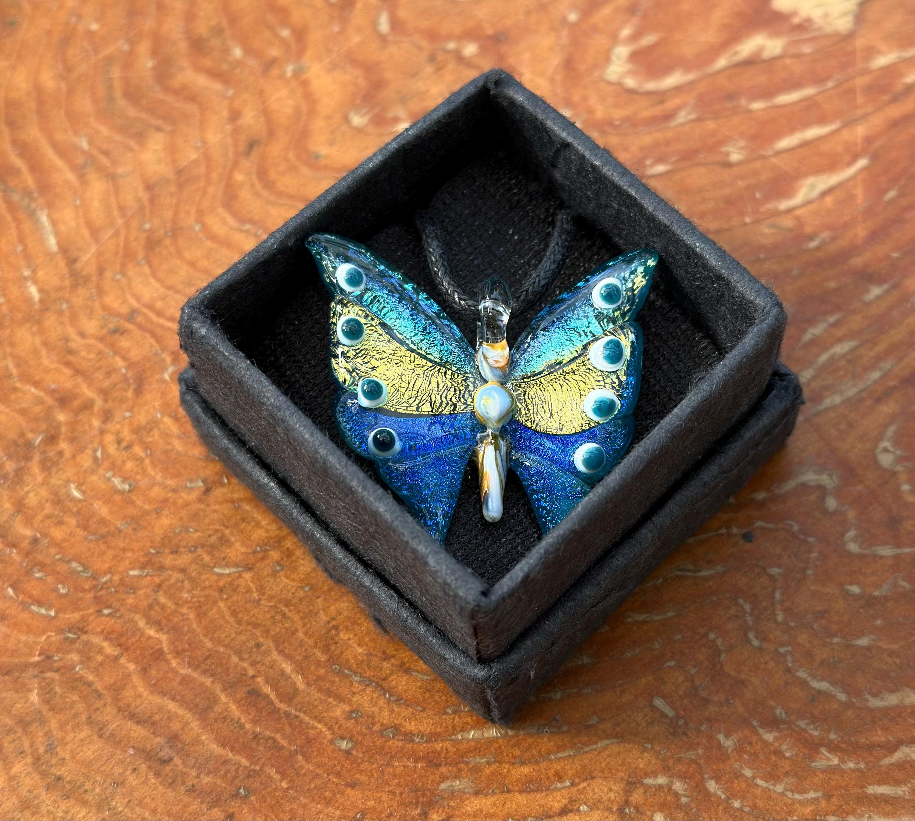 Glass Butterfly Necklace - Hand-Blown Butterfly Jewelry - Unique Birthday Gift - Anniversary Gift for Her - Artisan Torchwork Pendant
