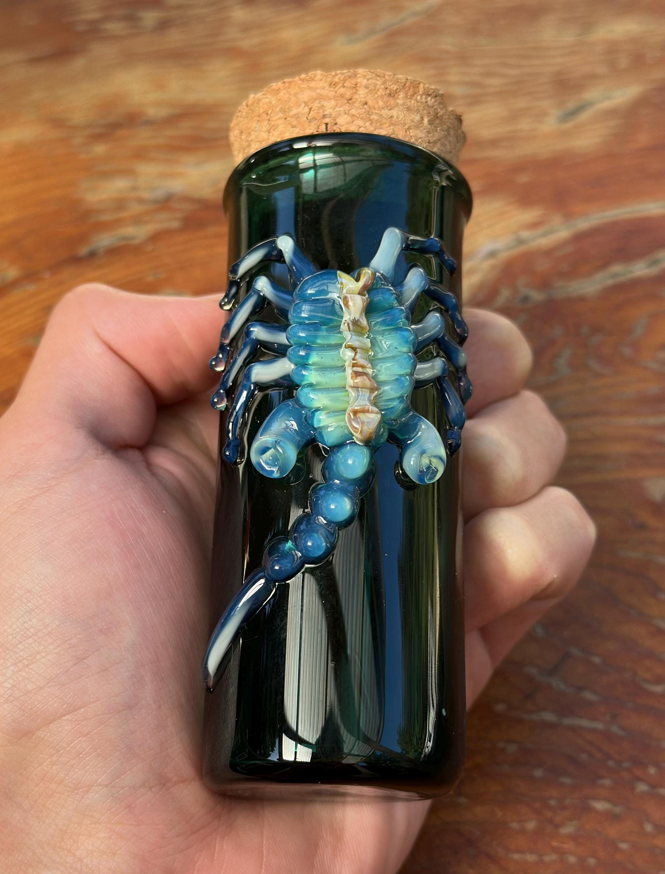 Handmade Emerald Green Glass Jar: Alien Facehugger Decor